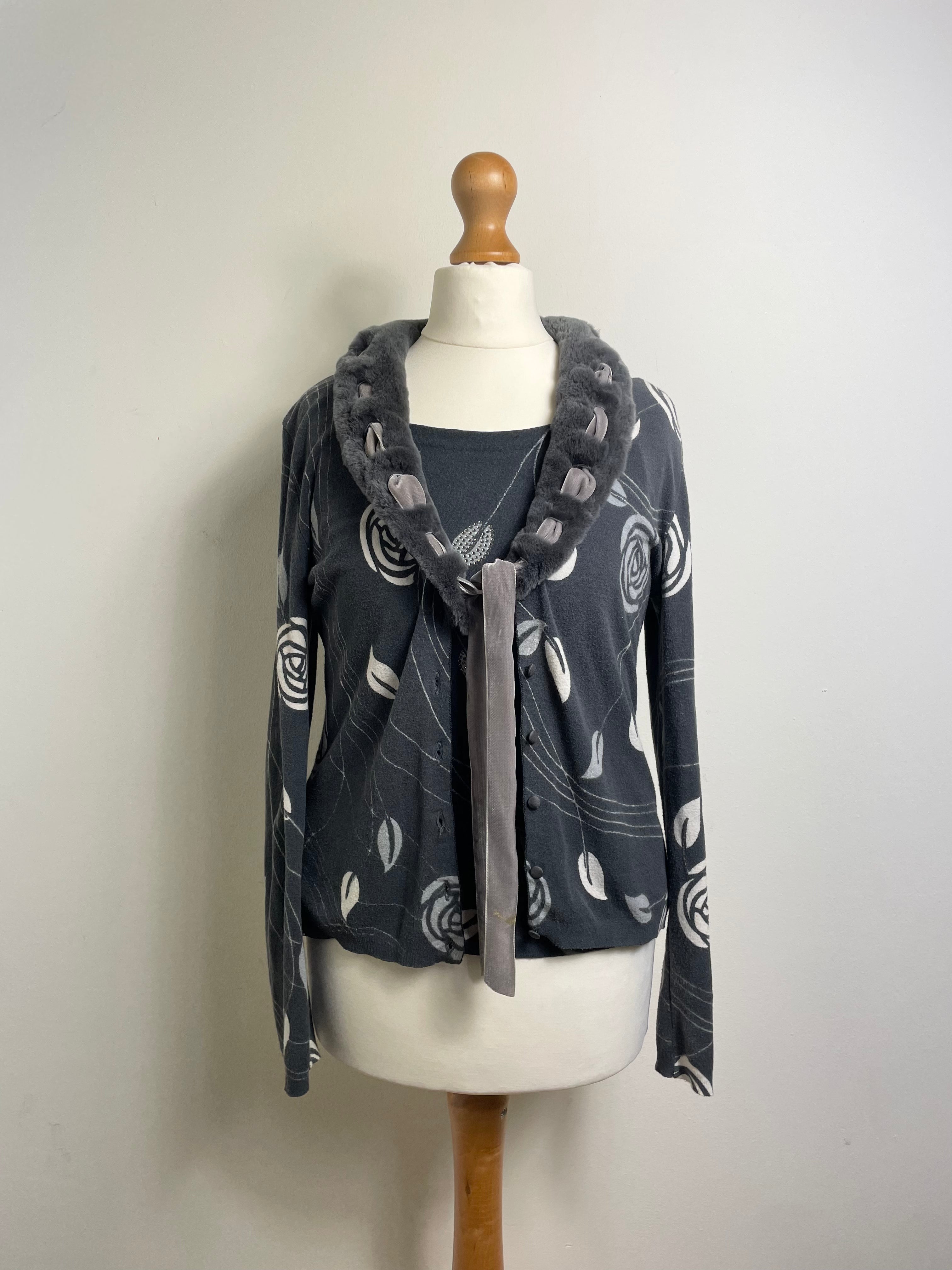 Blumarine Vintage Grey Cardigan and Top Twin Set