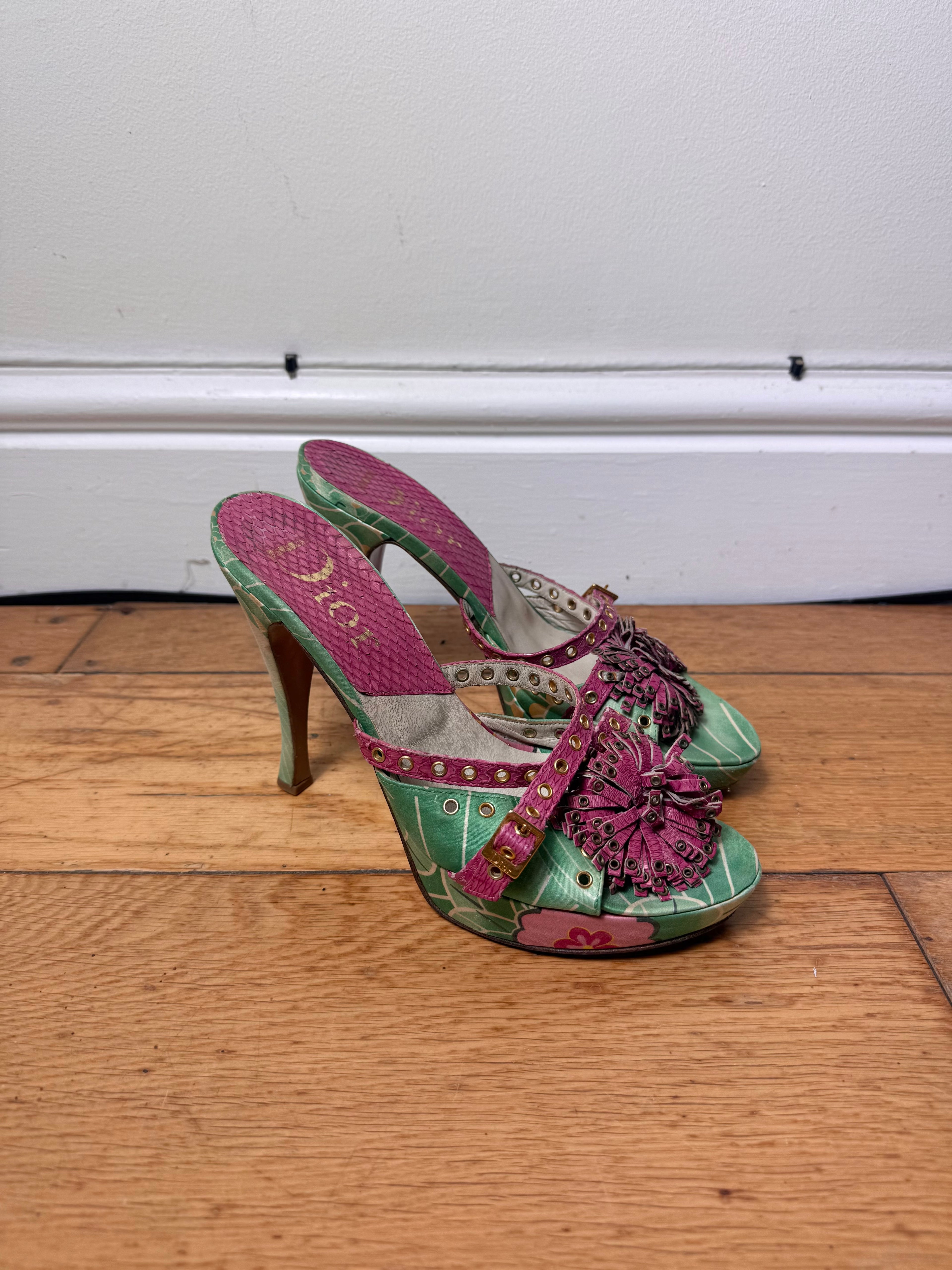 Dior 2003 Floral Koi Print Platform Heels