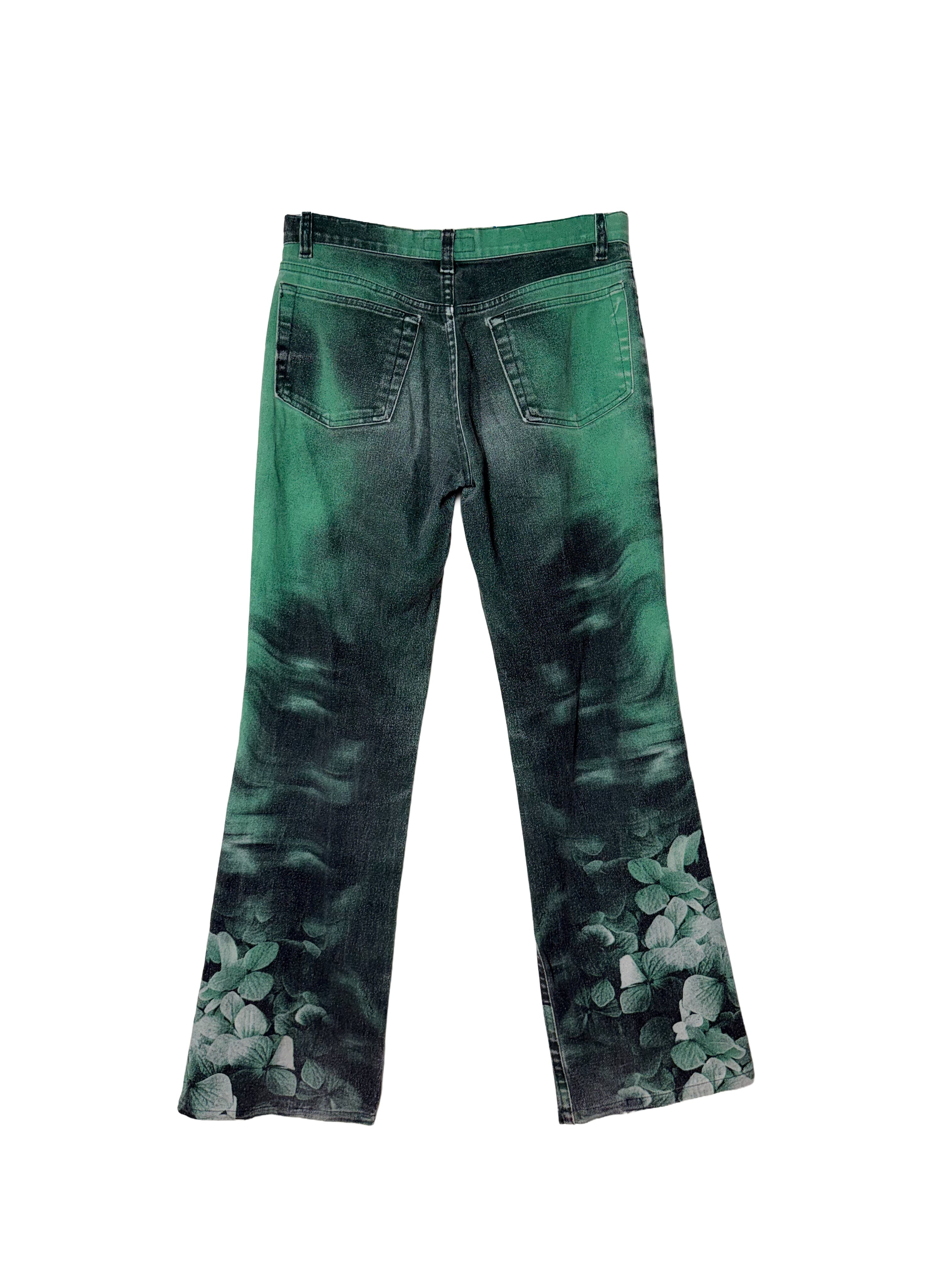 Roberto Cavalli Vintage 1990s Floral Green Jeans