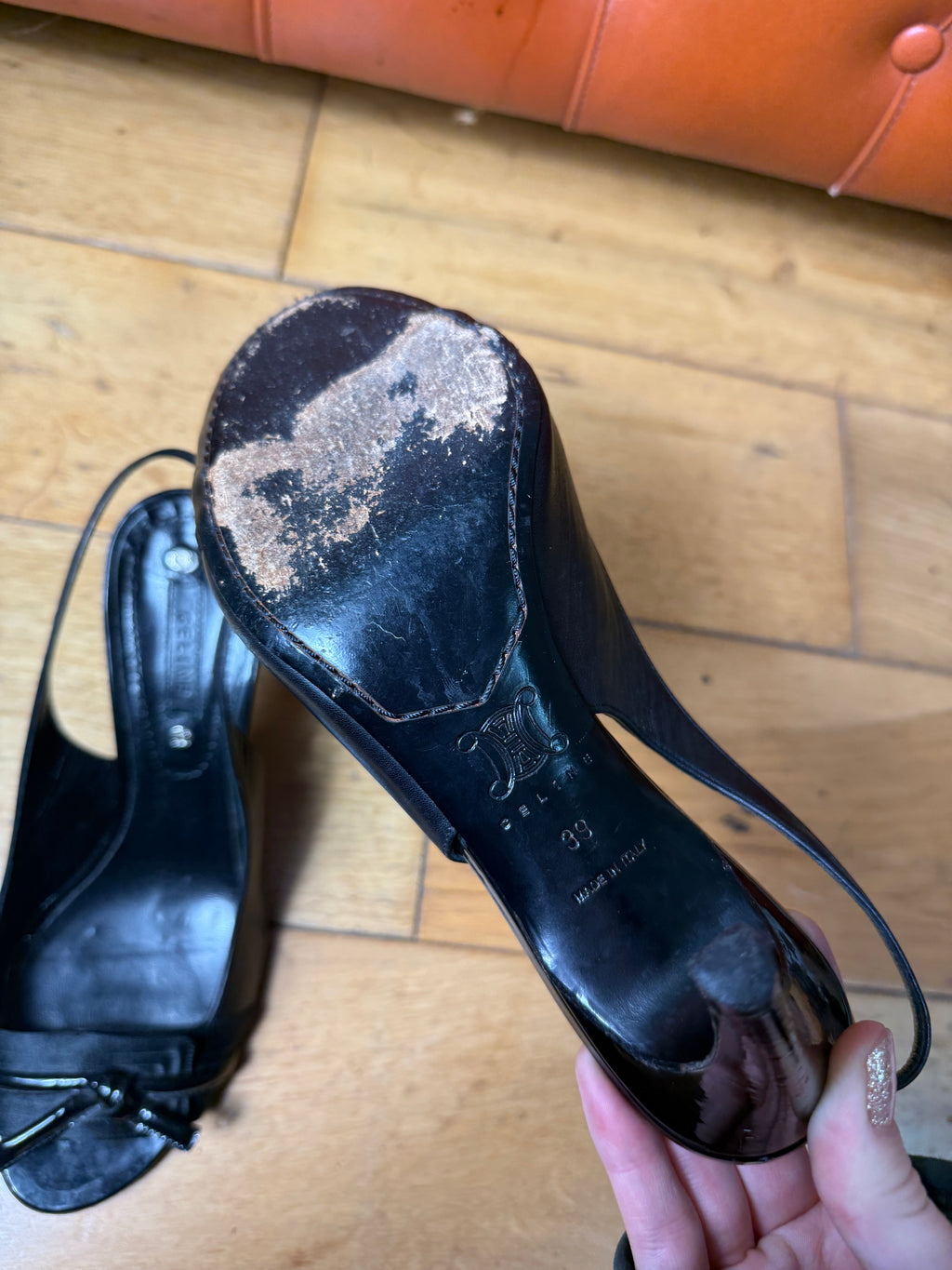 Celine Leather Patent Slingback Heels