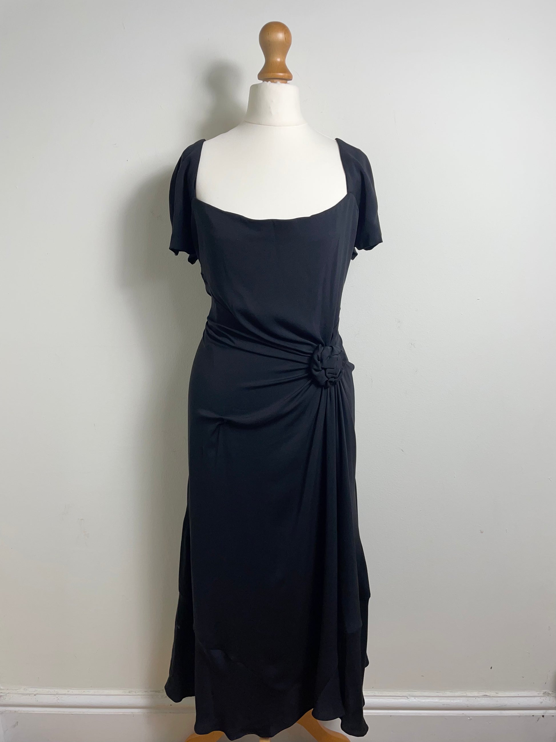 Celine Vintage Black Silk Midi Dress