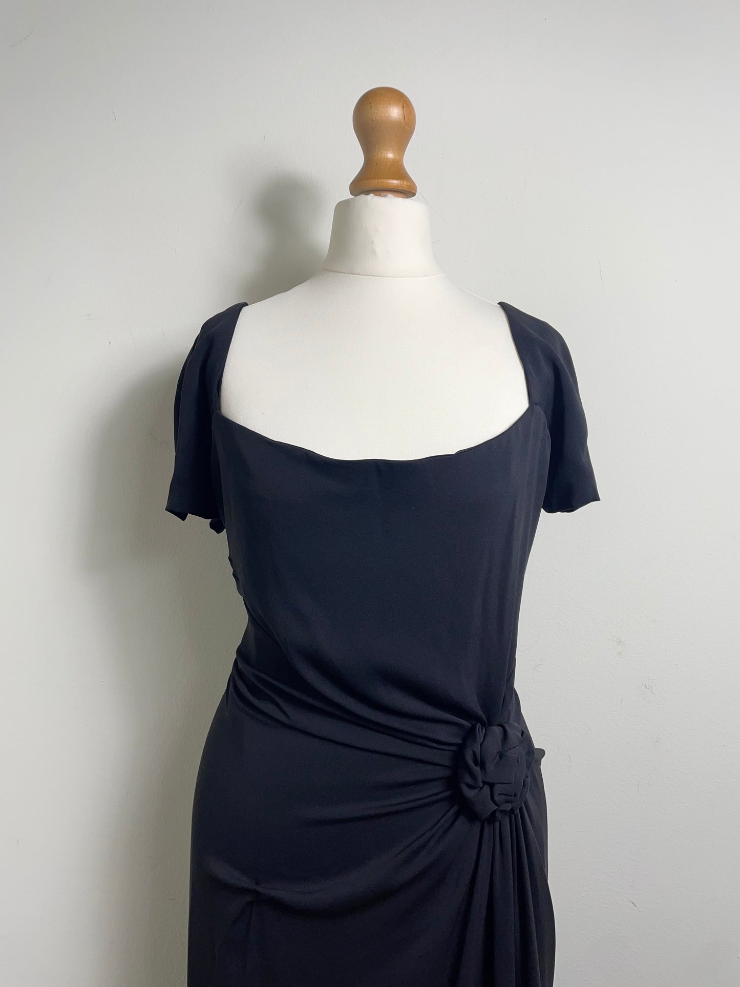 Celine Vintage Black Silk Midi Dress