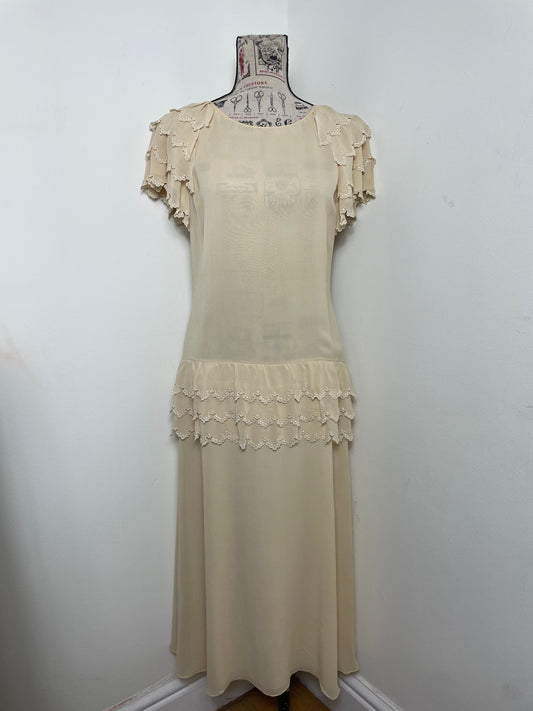 Chloé Spring 1981 Custard Silk Ruffle Dress by Karl Lagerfeld