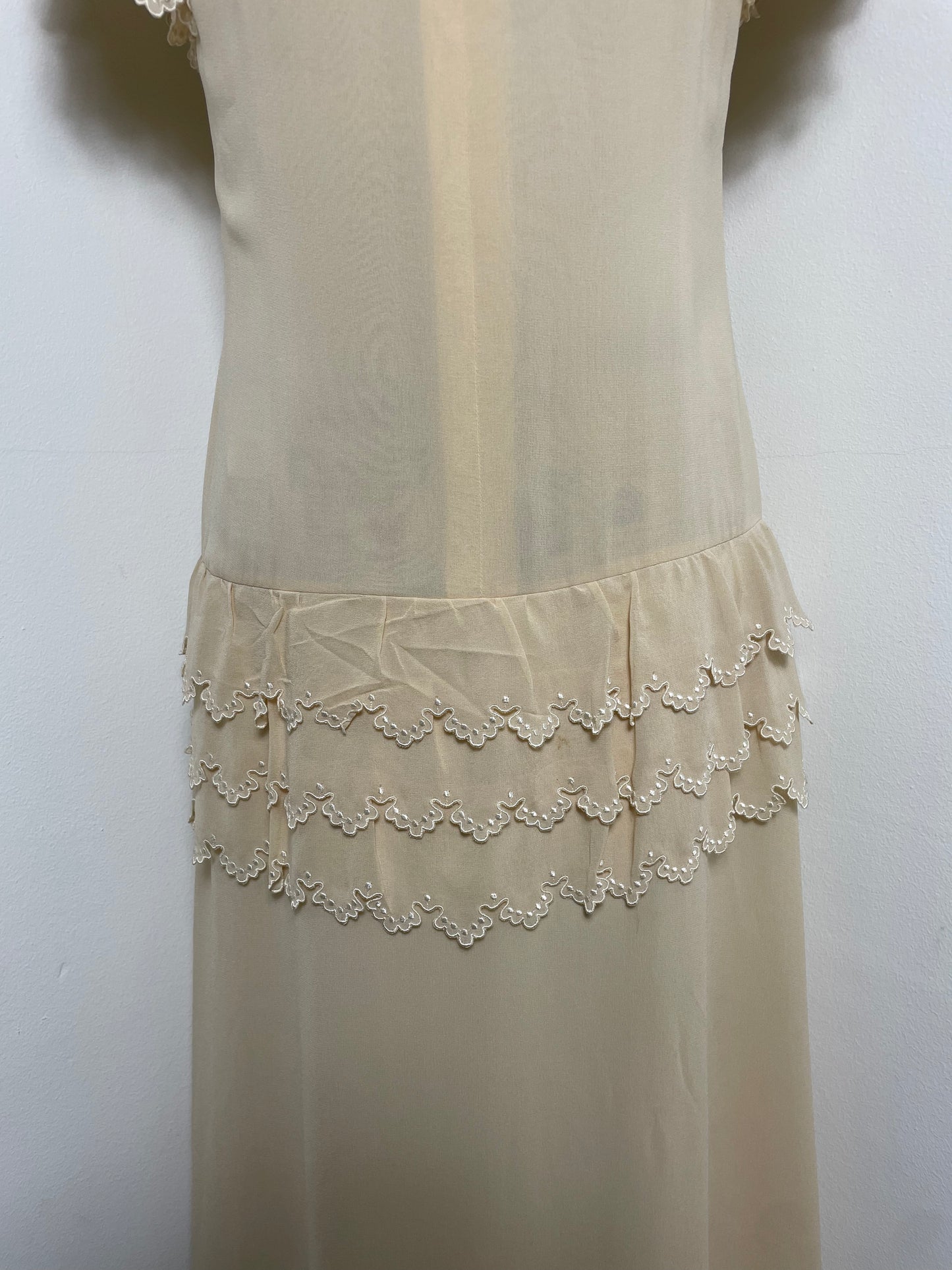 Chloé Spring 1981 Custard Silk Ruffle Dress by Karl Lagerfeld