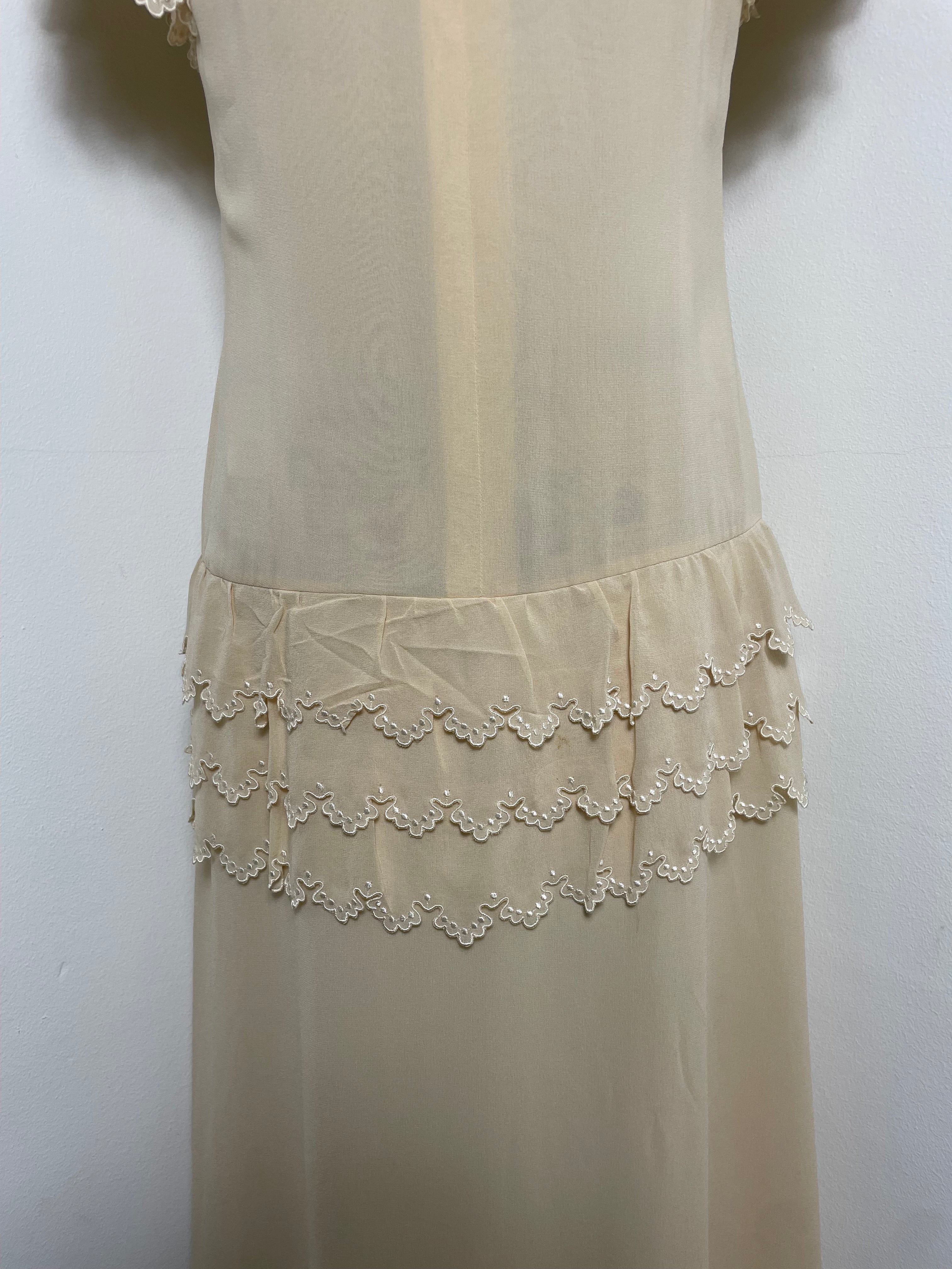 Chloé Spring 1981 Custard Silk Ruffle Dress by Karl Lagerfeld