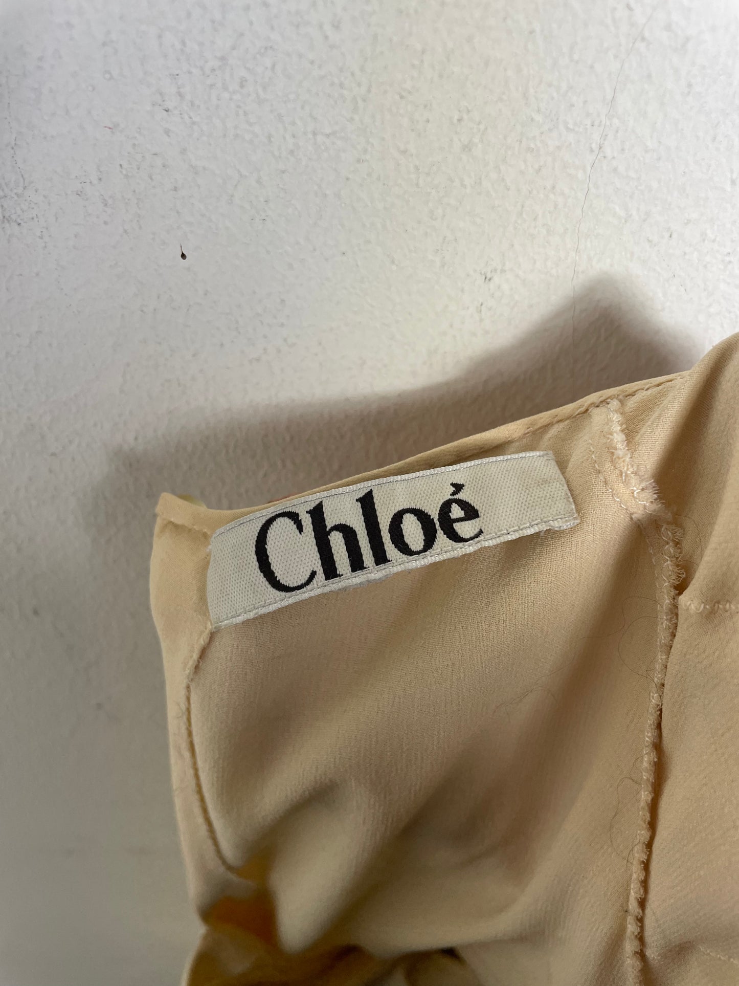 Chloé Spring 1981 Custard Silk Ruffle Dress by Karl Lagerfeld
