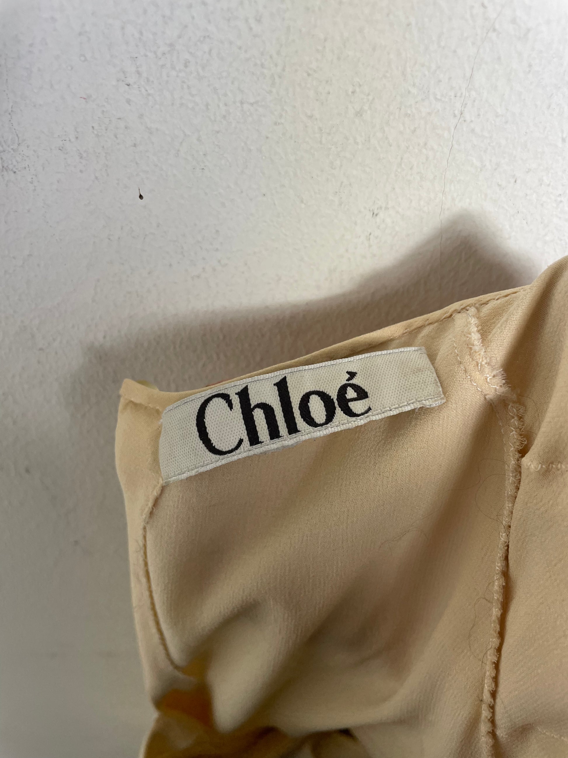 Chloé Spring 1981 Custard Silk Ruffle Dress by Karl Lagerfeld