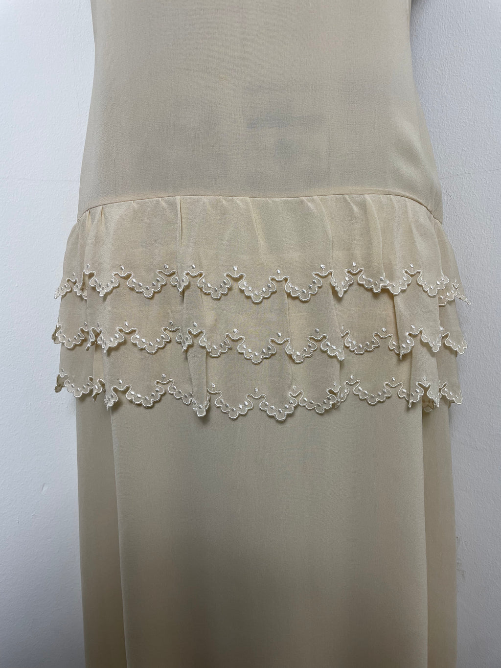 Chloé Spring 1981 Custard Silk Ruffle Dress by Karl Lagerfeld