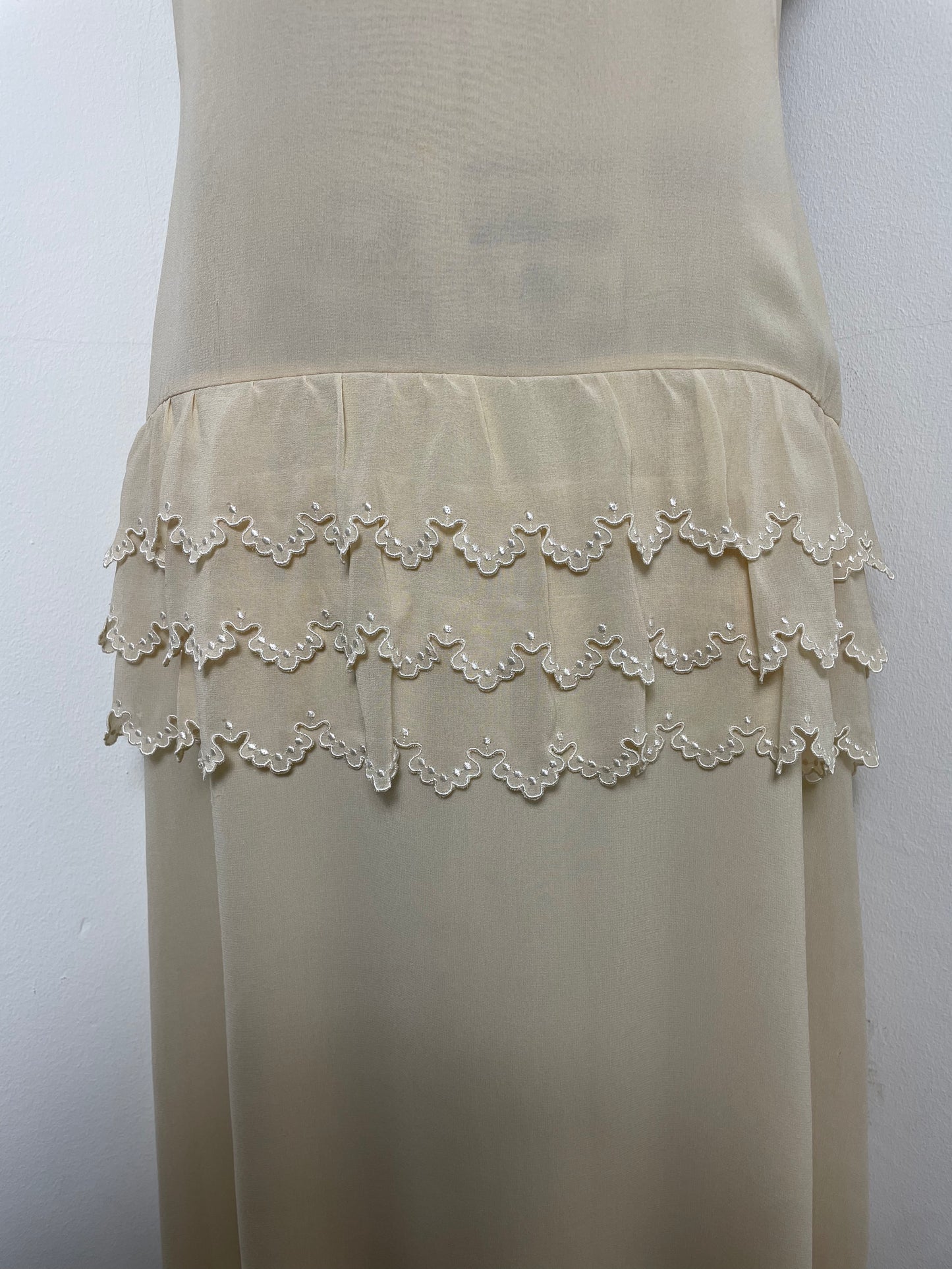 Chloé Spring 1981 Custard Silk Ruffle Dress by Karl Lagerfeld