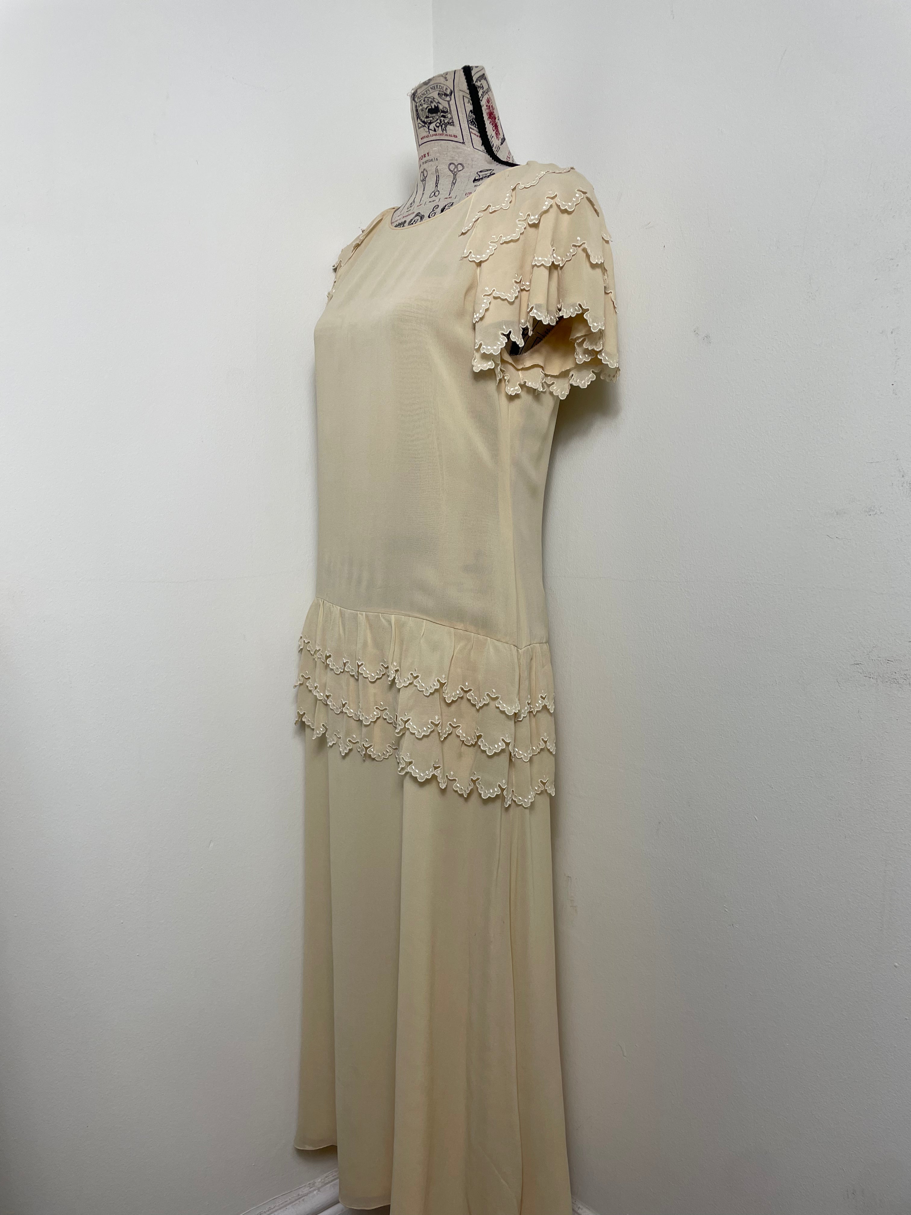 Chloé Spring 1981 Custard Silk Ruffle Dress by Karl Lagerfeld