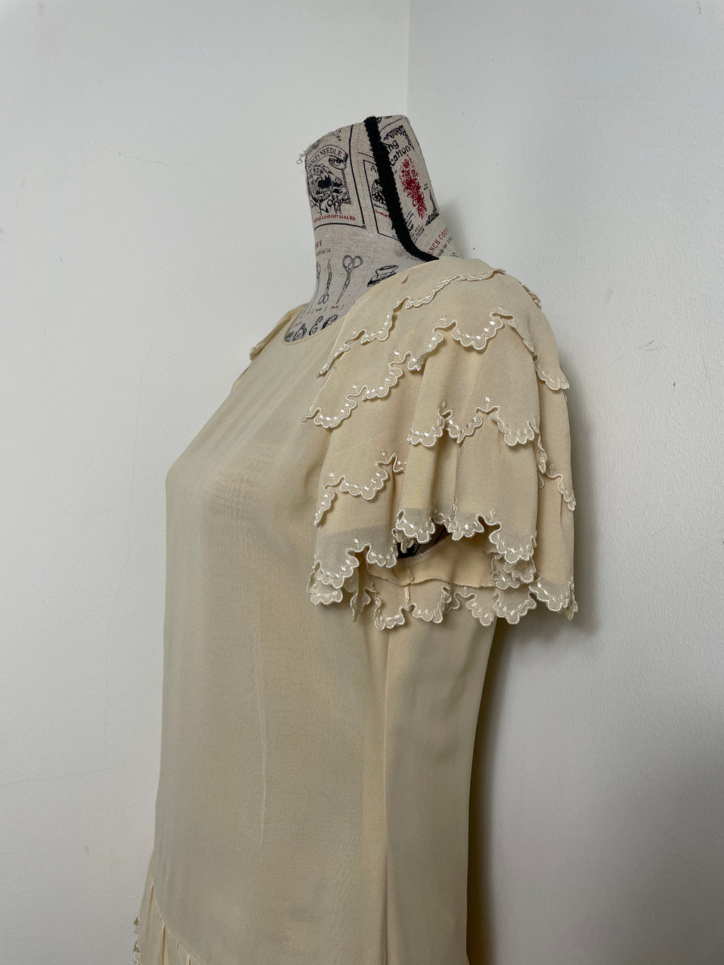 Chloé Spring 1981 Custard Silk Ruffle Dress by Karl Lagerfeld