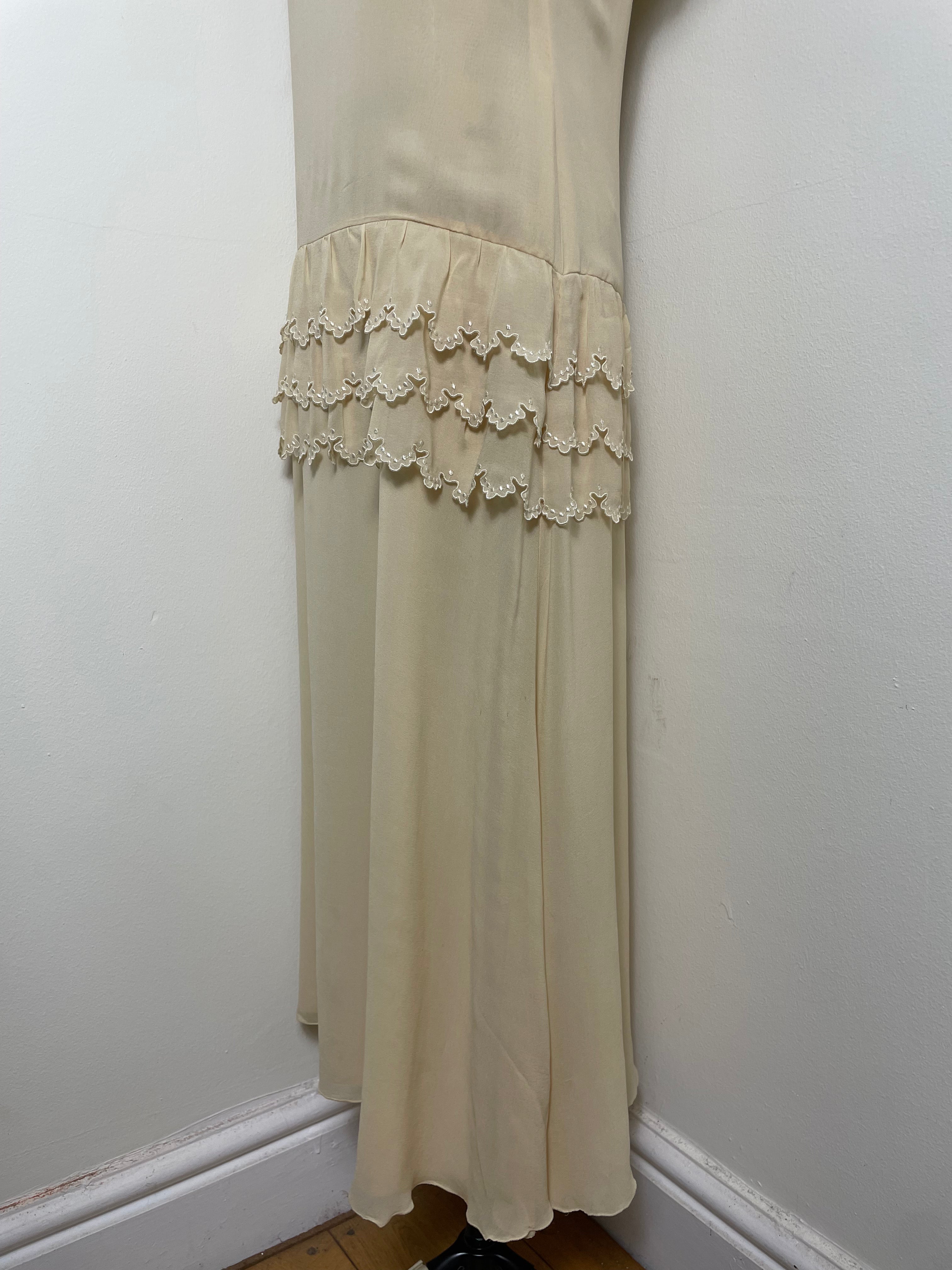 Chloé Spring 1981 Custard Silk Ruffle Dress by Karl Lagerfeld