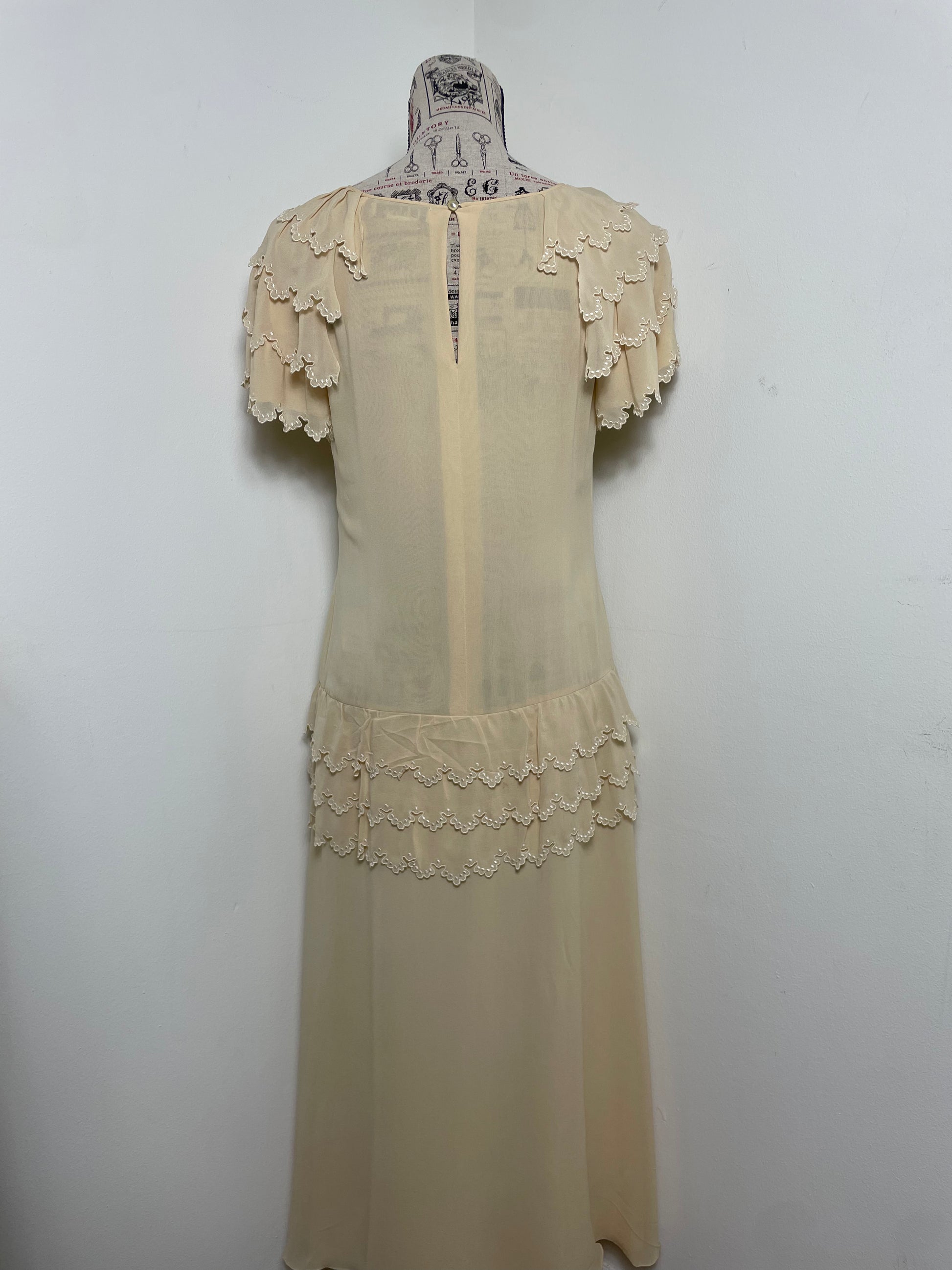 Chloé Spring 1981 Custard Silk Ruffle Dress by Karl Lagerfeld