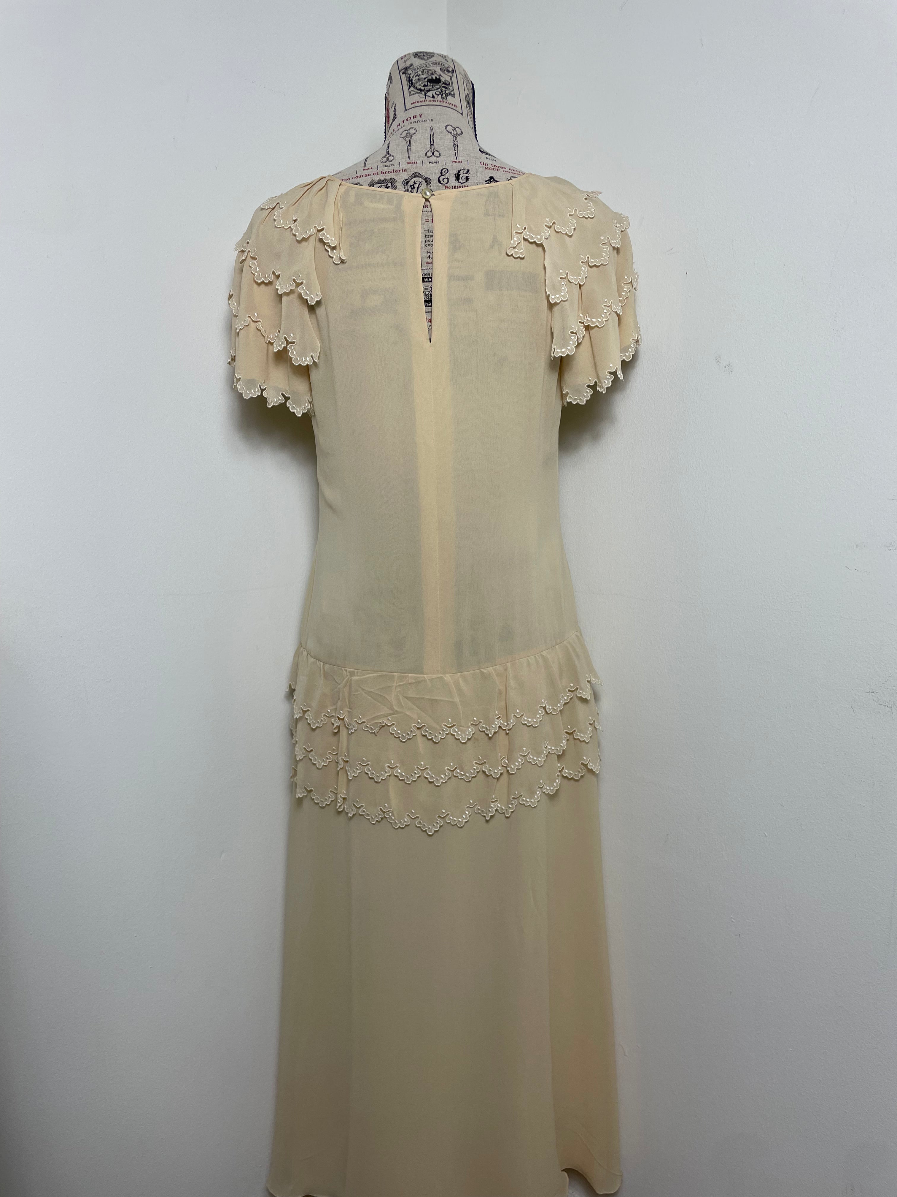 Chloé Spring 1981 Custard Silk Ruffle Dress by Karl Lagerfeld