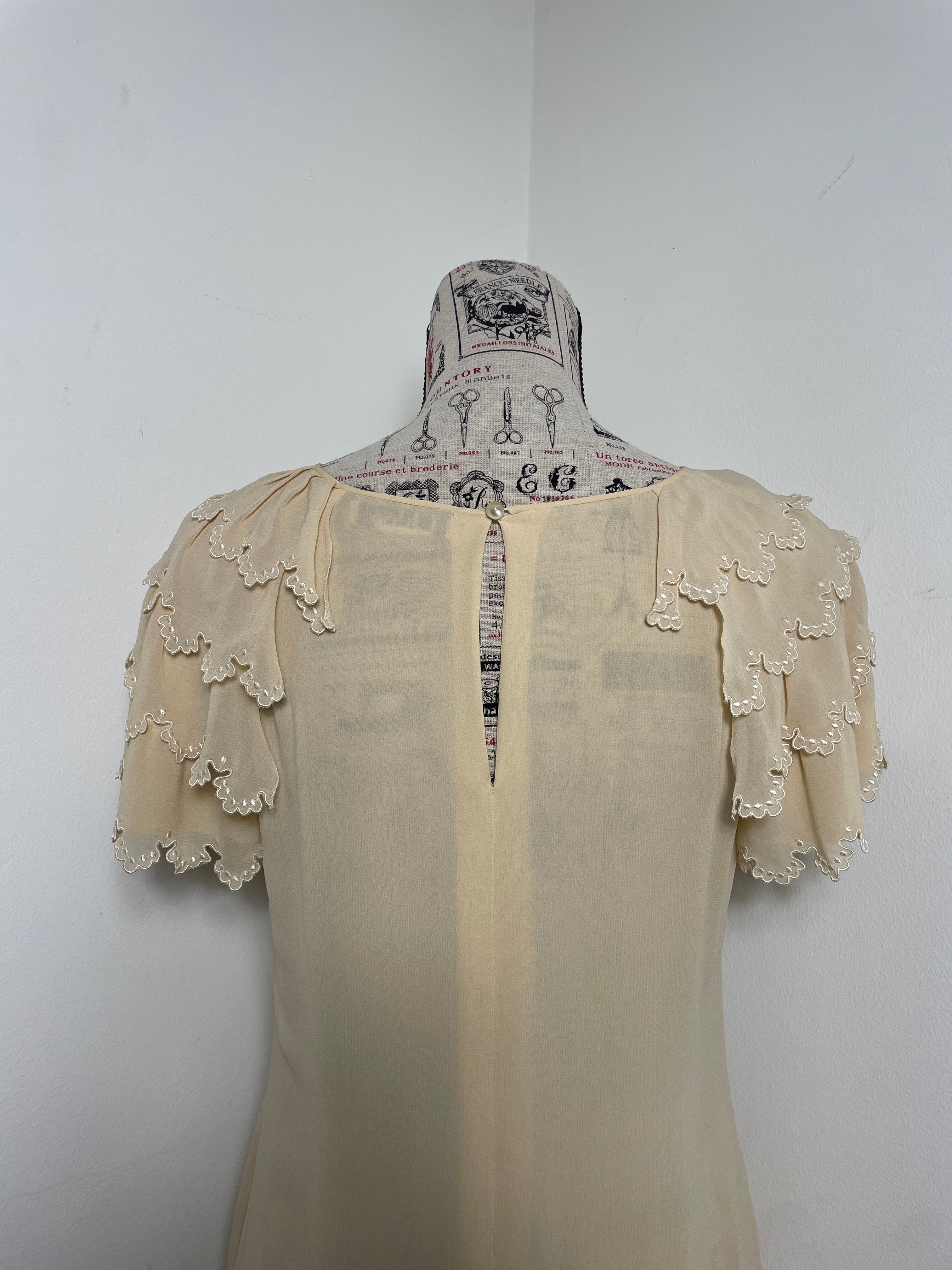 Chloé Spring 1981 Custard Silk Ruffle Dress by Karl Lagerfeld