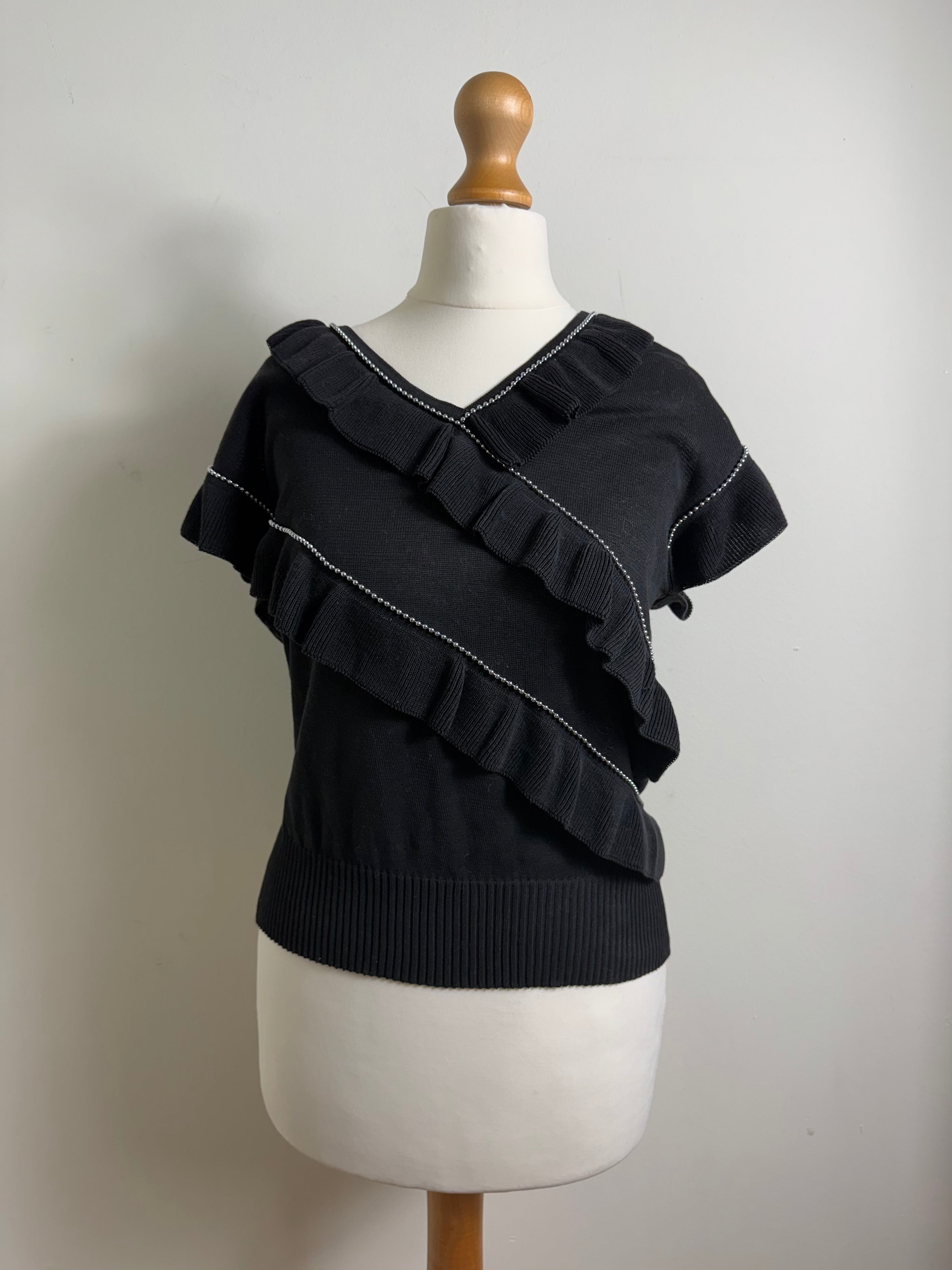 Chloé Vintage Knit Ruffle Black Top