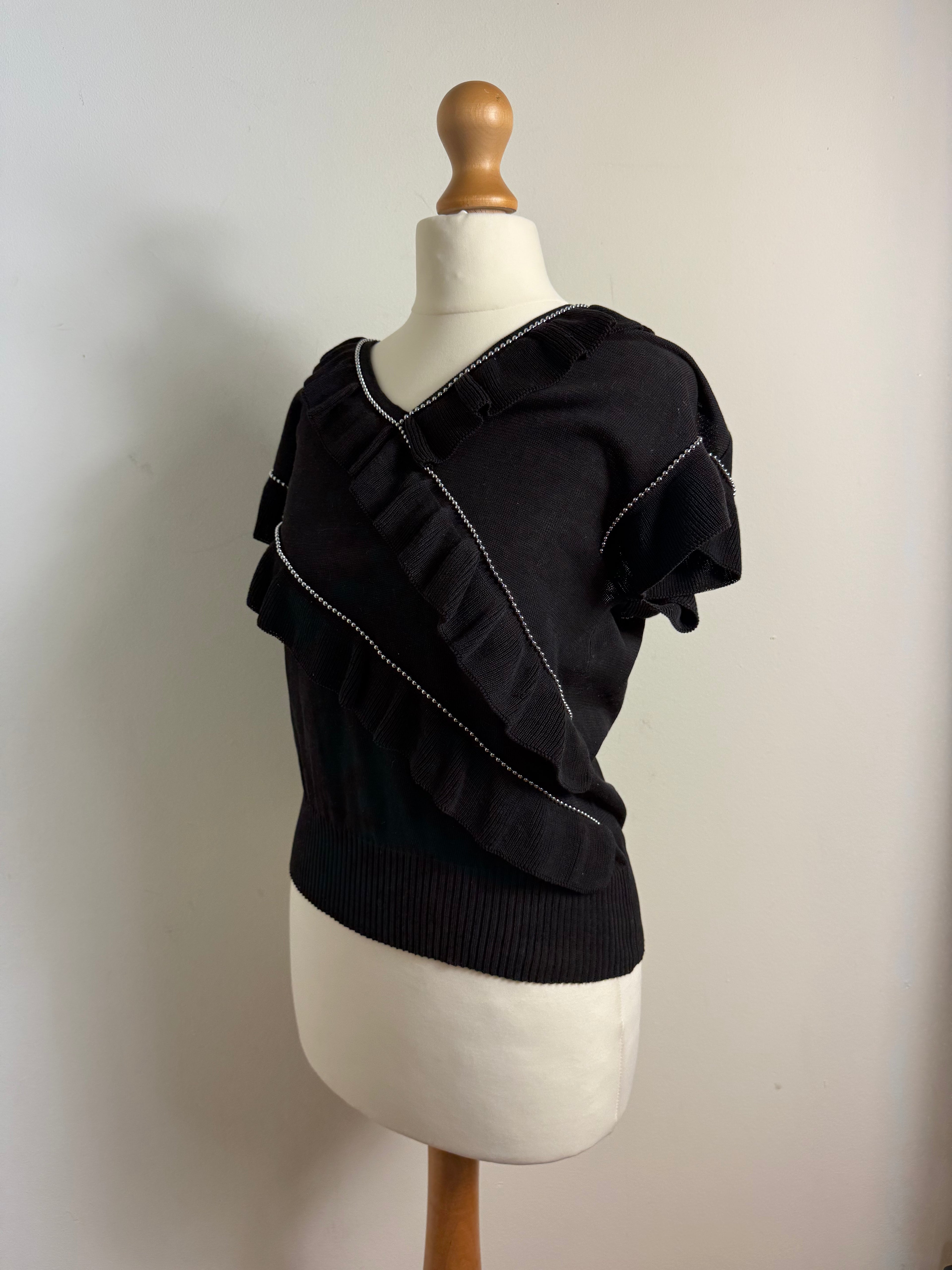 Chloé Vintage Knit Ruffle Black Top