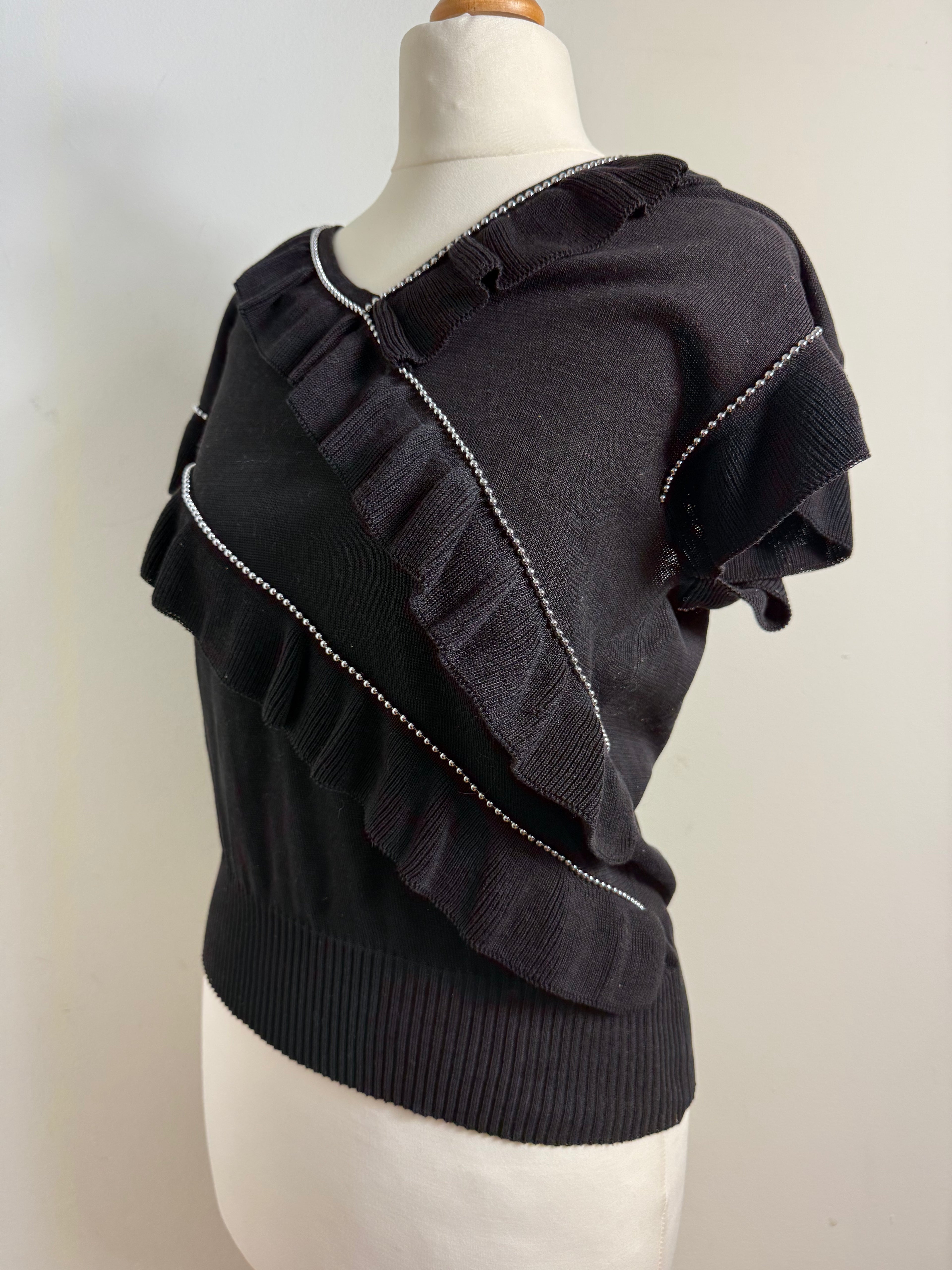 Chloé Vintage Knit Ruffle Black Top