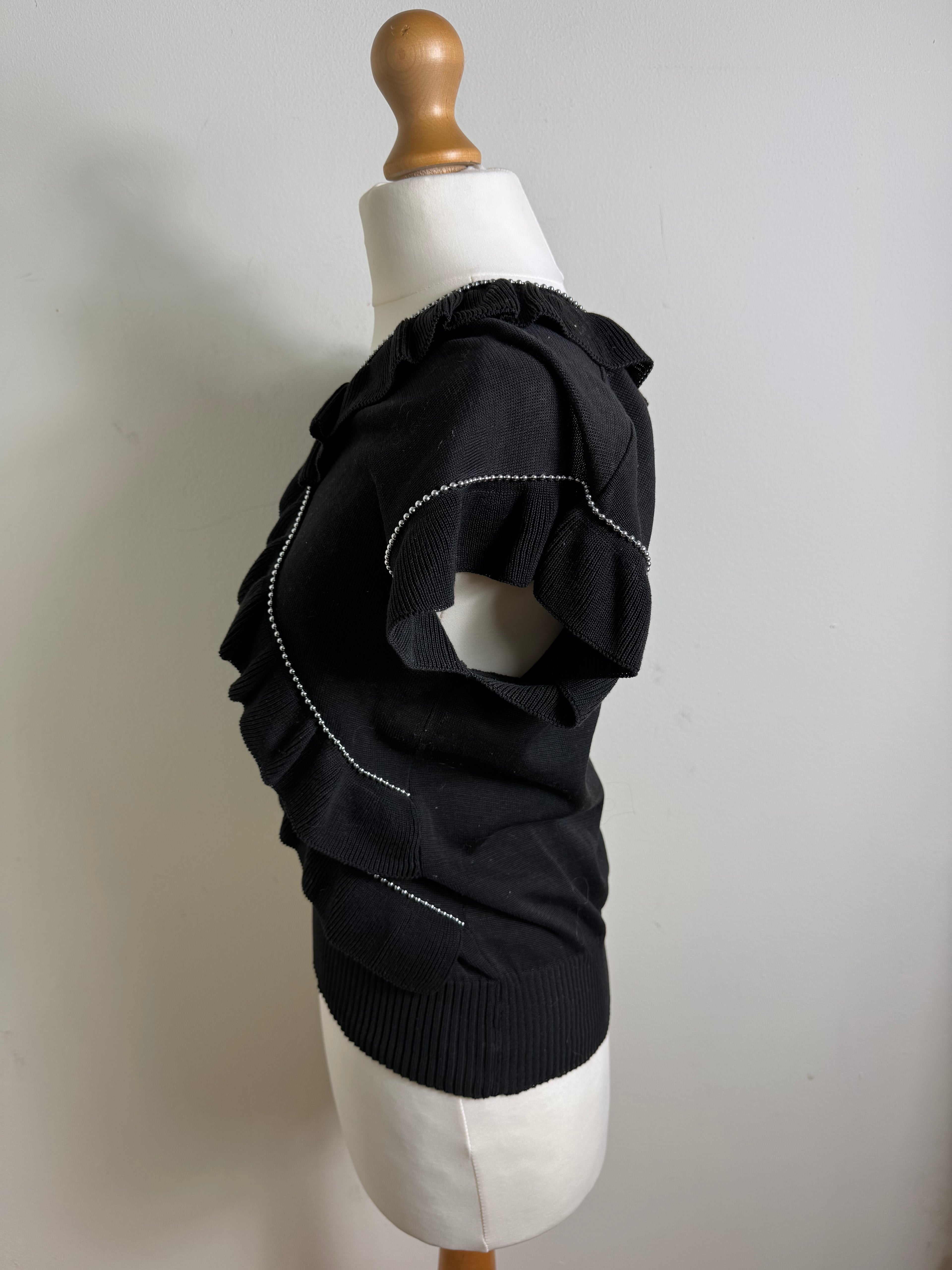 Chloé Vintage Knit Ruffle Black Top