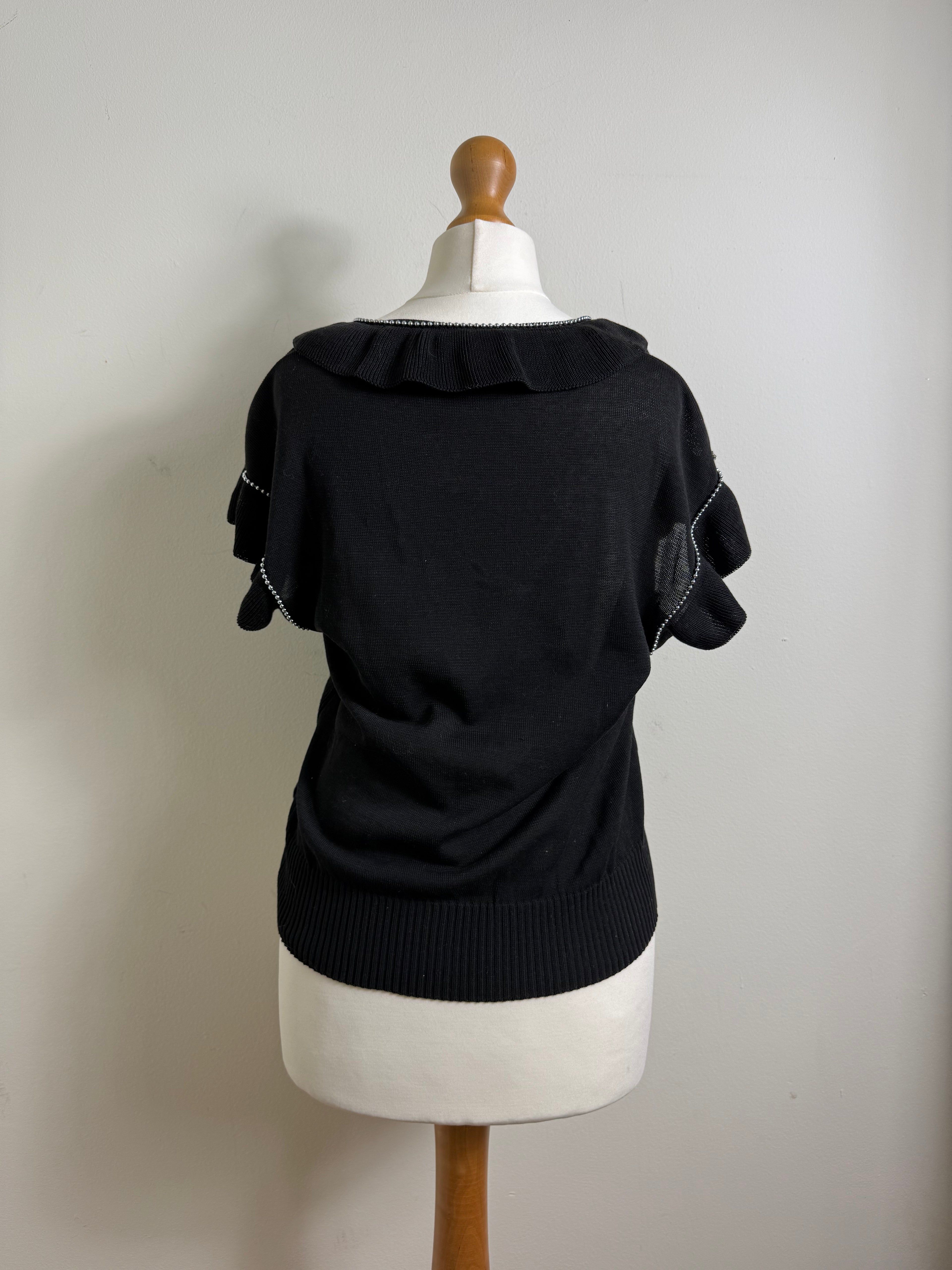 Chloé Vintage Knit Ruffle Black Top