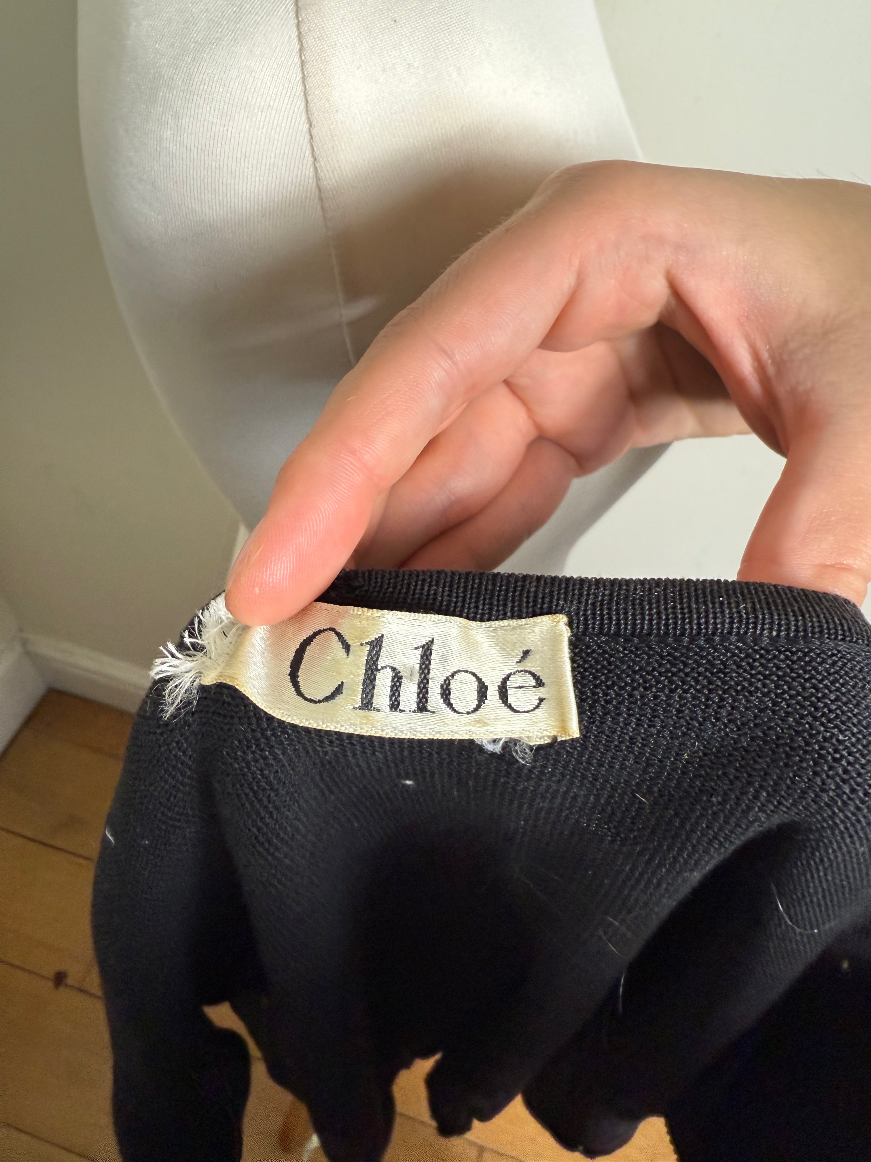 Chloé Vintage Knit Ruffle Black Top
