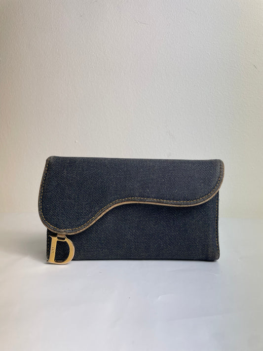 Christian Dior 2001 Vintage Denim Saddle Trifold Wallet