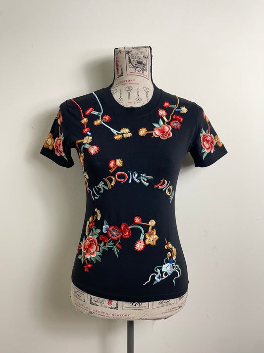 Christian Dior Spring 2002 Vintage Koi Fish Black Embroidered T-Shirt