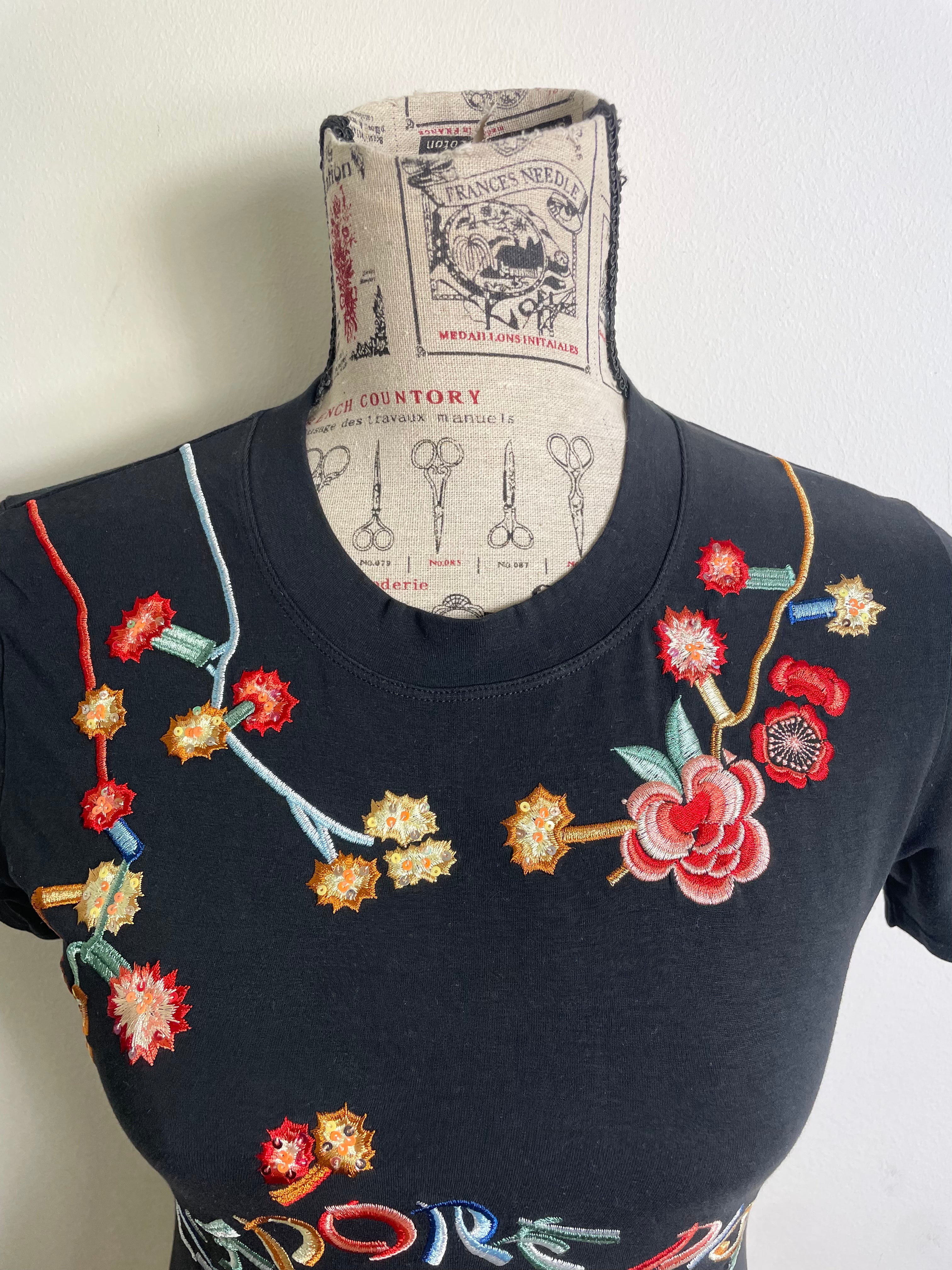 Christian Dior Spring 2002 Vintage Koi Fish Black Embroidered T-Shirt