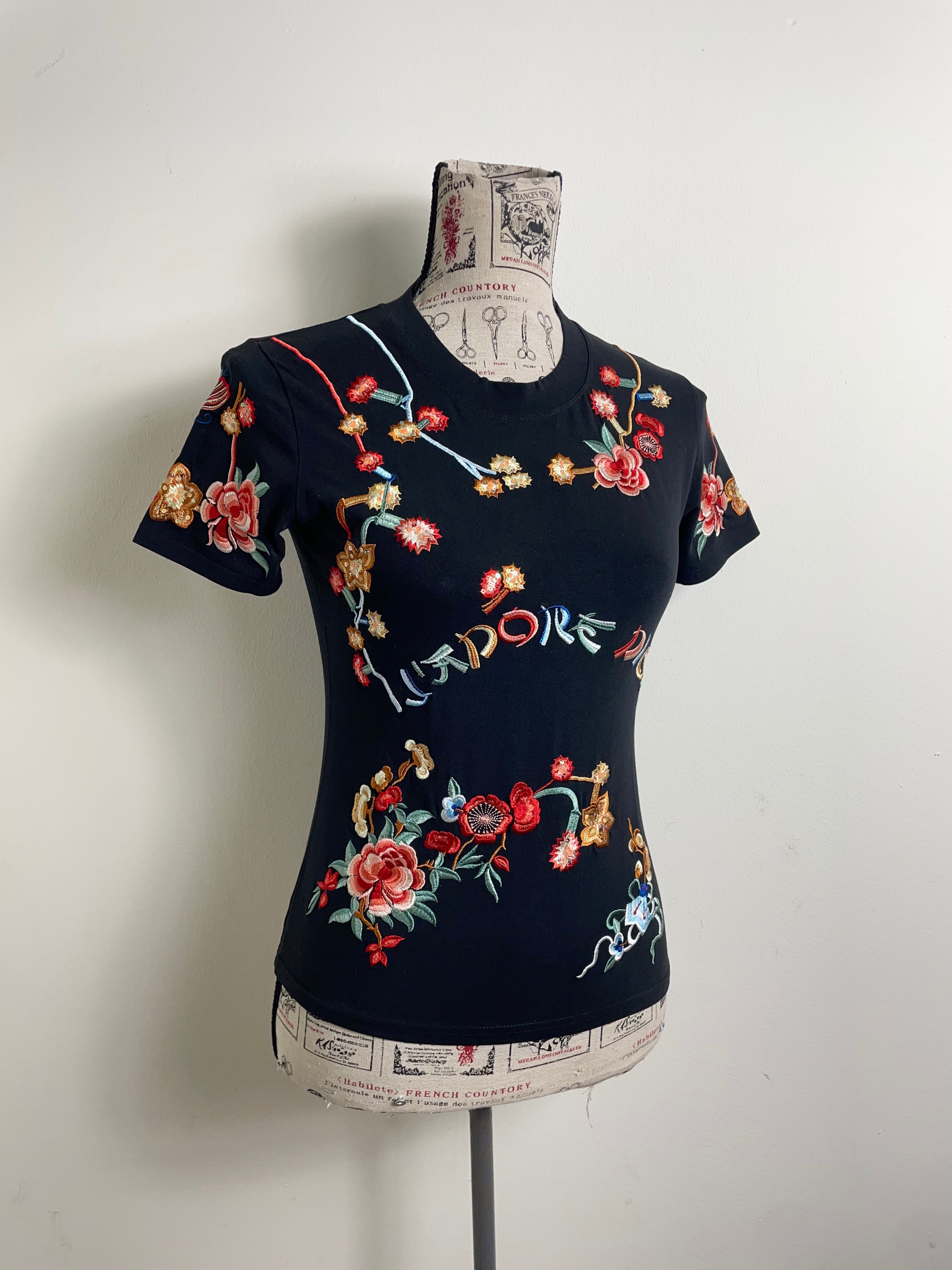 Christian Dior Spring 2002 Vintage Koi Fish Black Embroidered T-Shirt