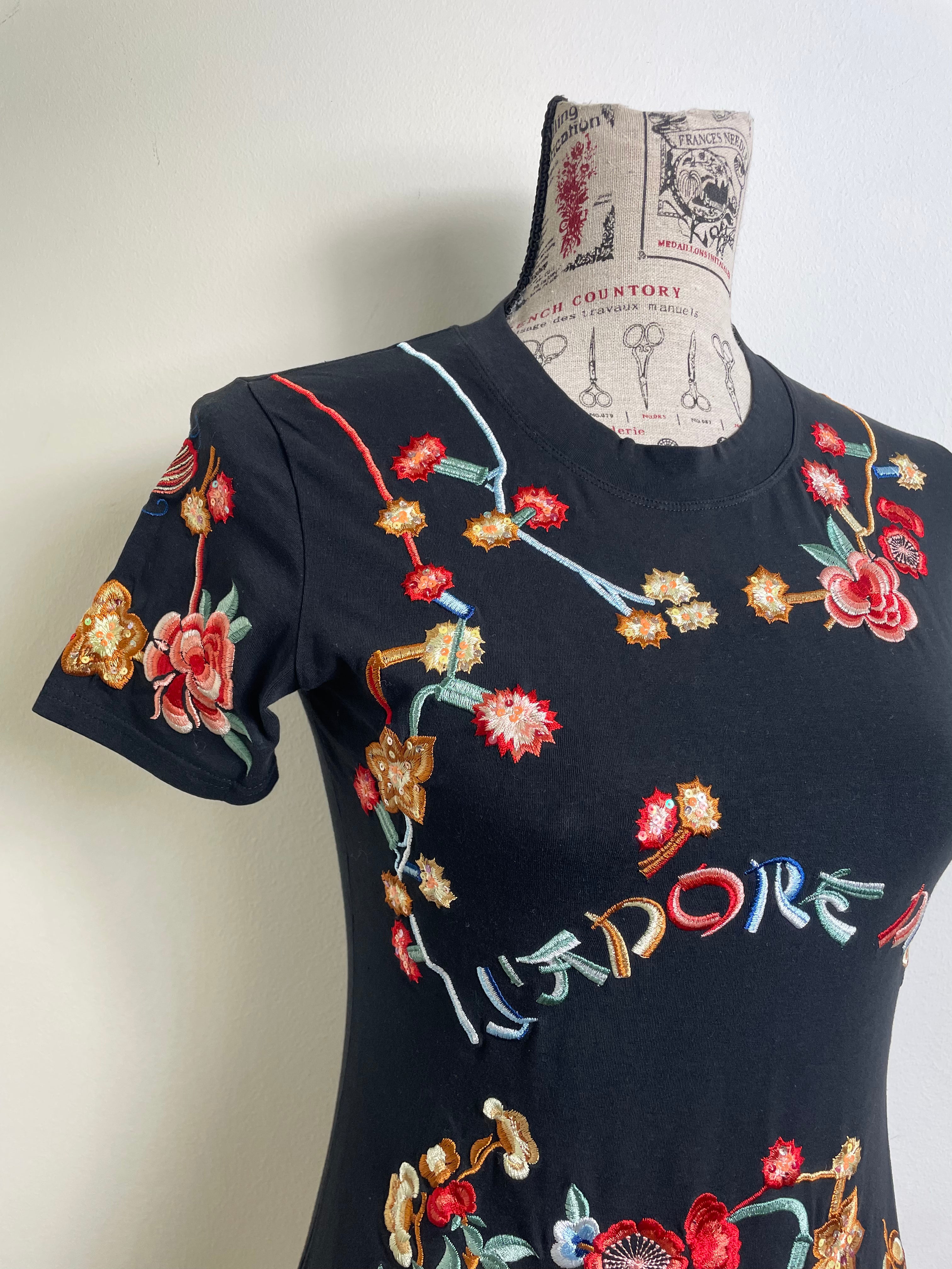 Christian Dior Spring 2002 Vintage Koi Fish Black Embroidered T-Shirt