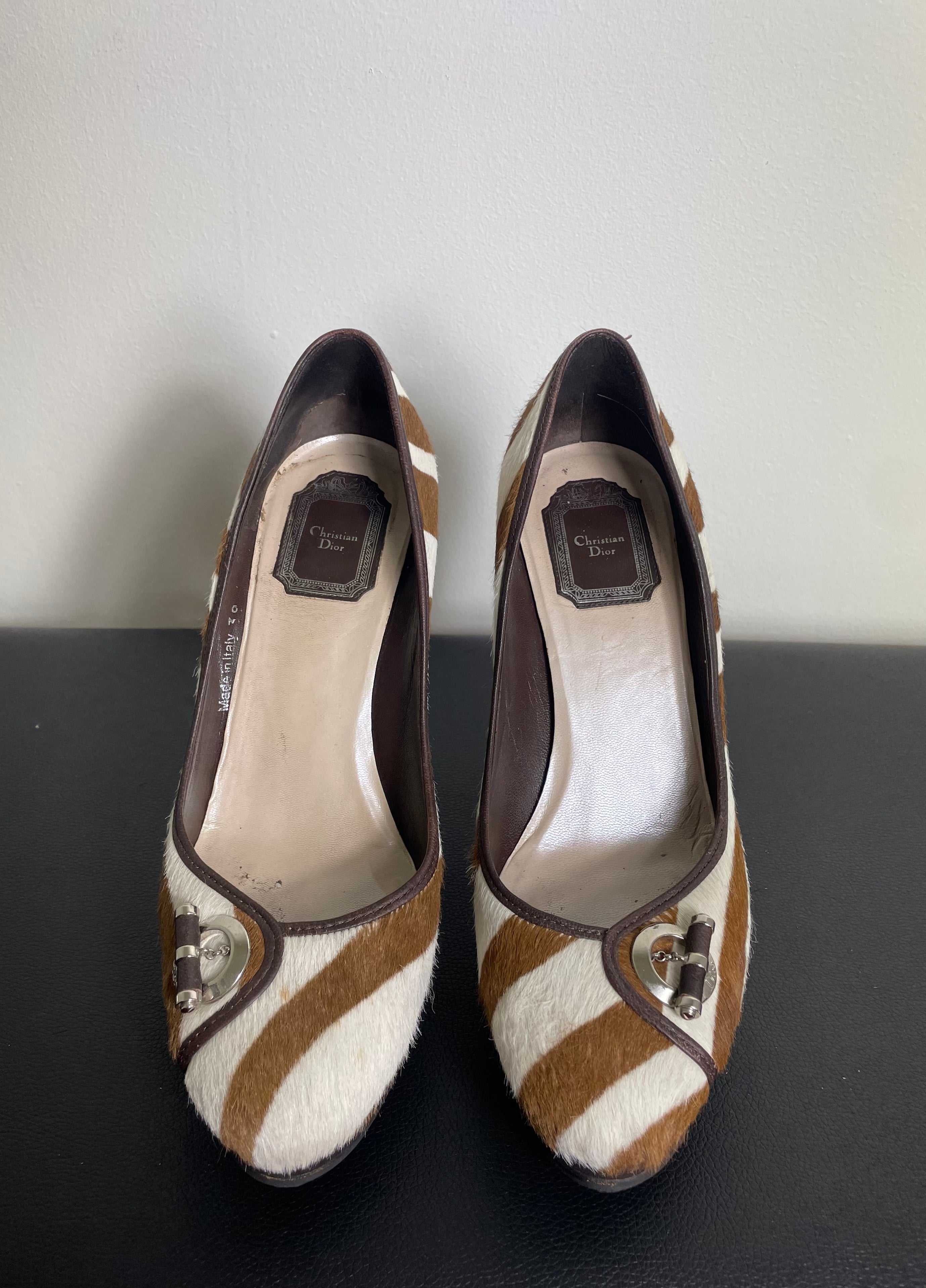 Christian Dior Spring 2008 Brown Zebra Print Fur Heels