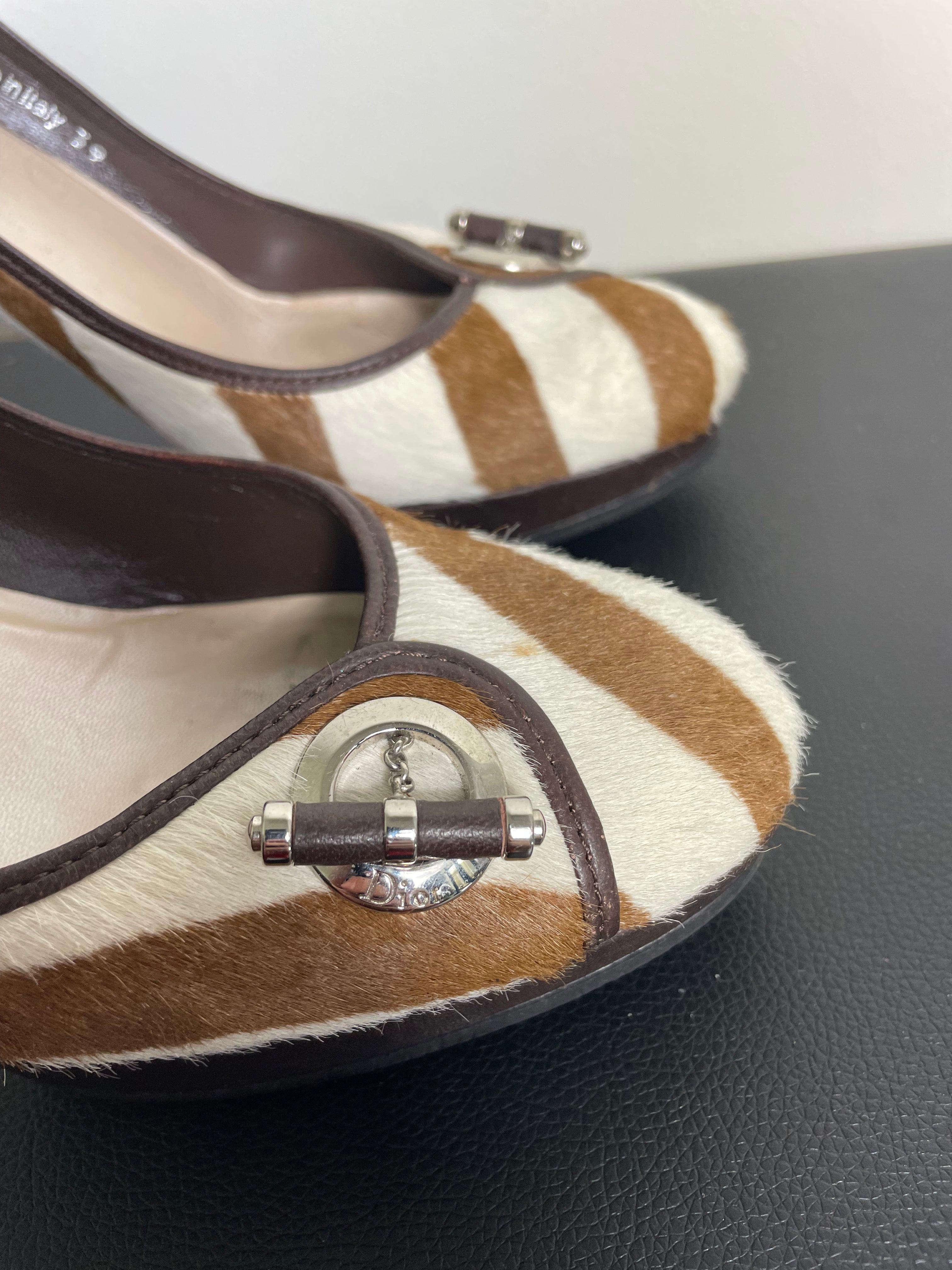 Christian Dior Spring 2008 Brown Zebra Print Fur Heels