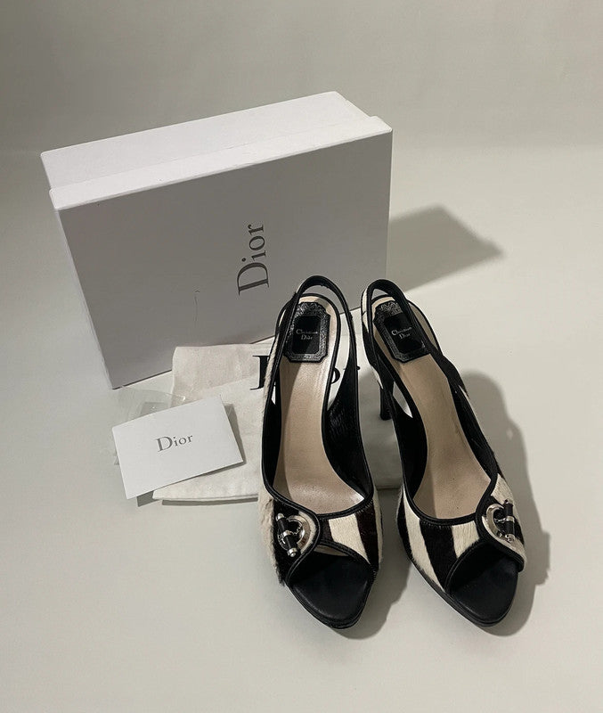 Christian Dior Zebra Print Fur Peep Toe Heels by John Galliano