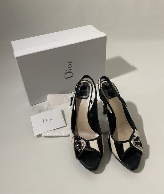 Christian Dior Zebra Print Fur Peep Toe Heels by John Galliano