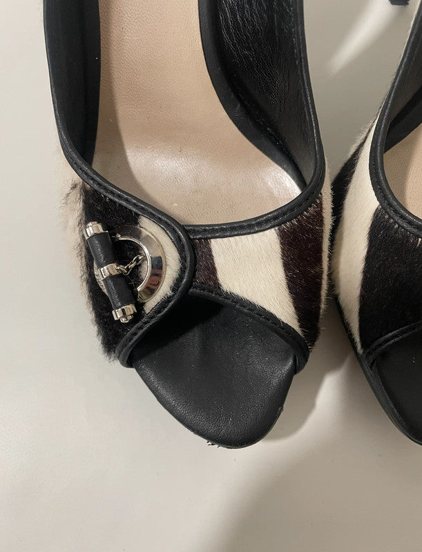 Christian Dior Zebra Print Fur Peep Toe Heels by John Galliano