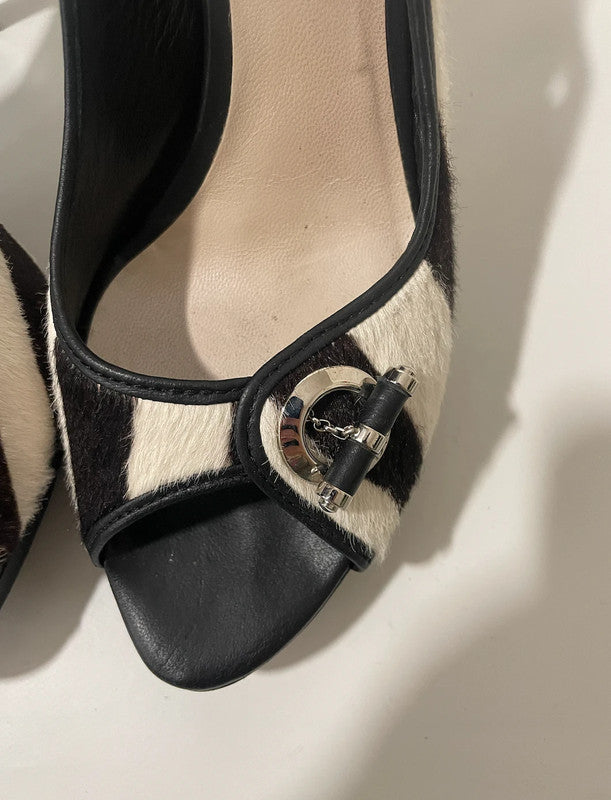 Christian Dior Zebra Print Fur Peep Toe Heels by John Galliano