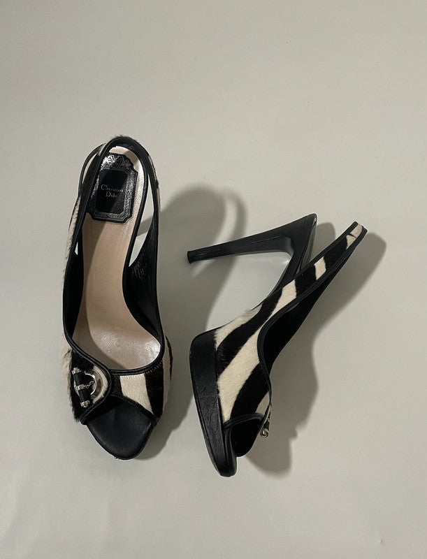 Christian Dior Zebra Print Fur Peep Toe Heels by John Galliano