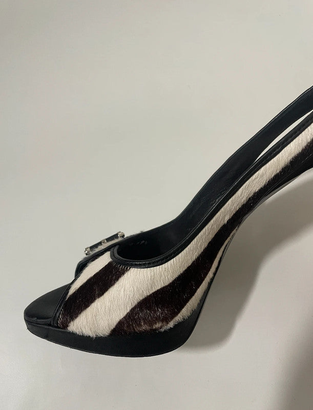 Christian Dior Zebra Print Fur Peep Toe Heels by John Galliano