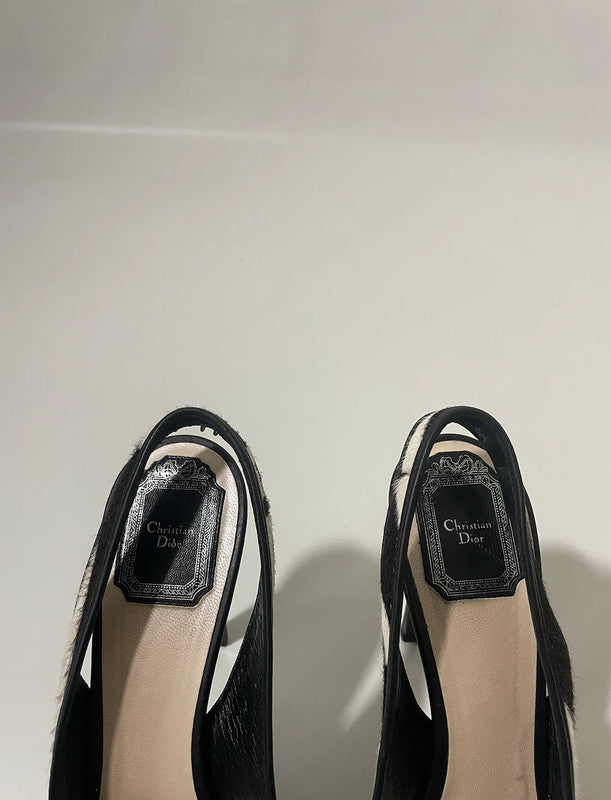 Christian Dior Zebra Print Fur Peep Toe Heels by John Galliano