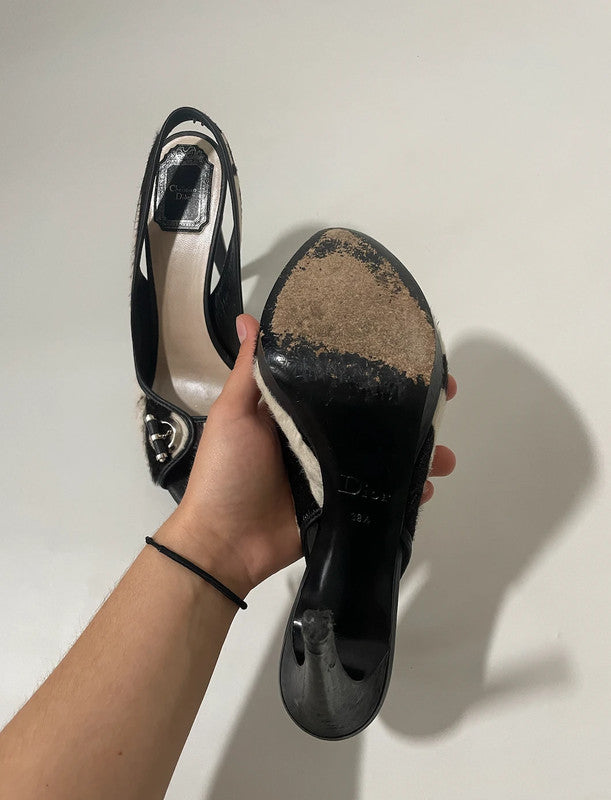 Christian Dior Zebra Print Fur Peep Toe Heels by John Galliano