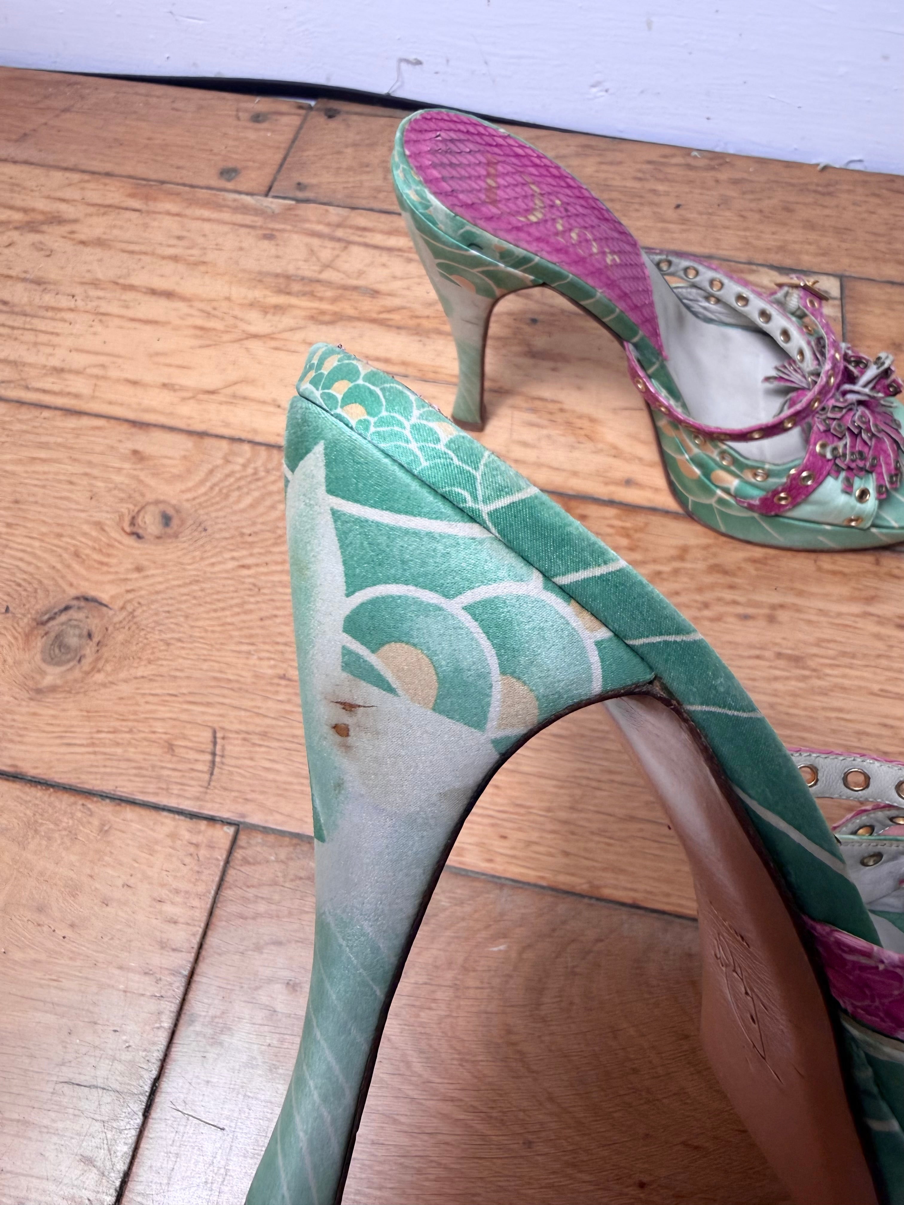 Dior 2003 Floral Koi Print Platform Heels