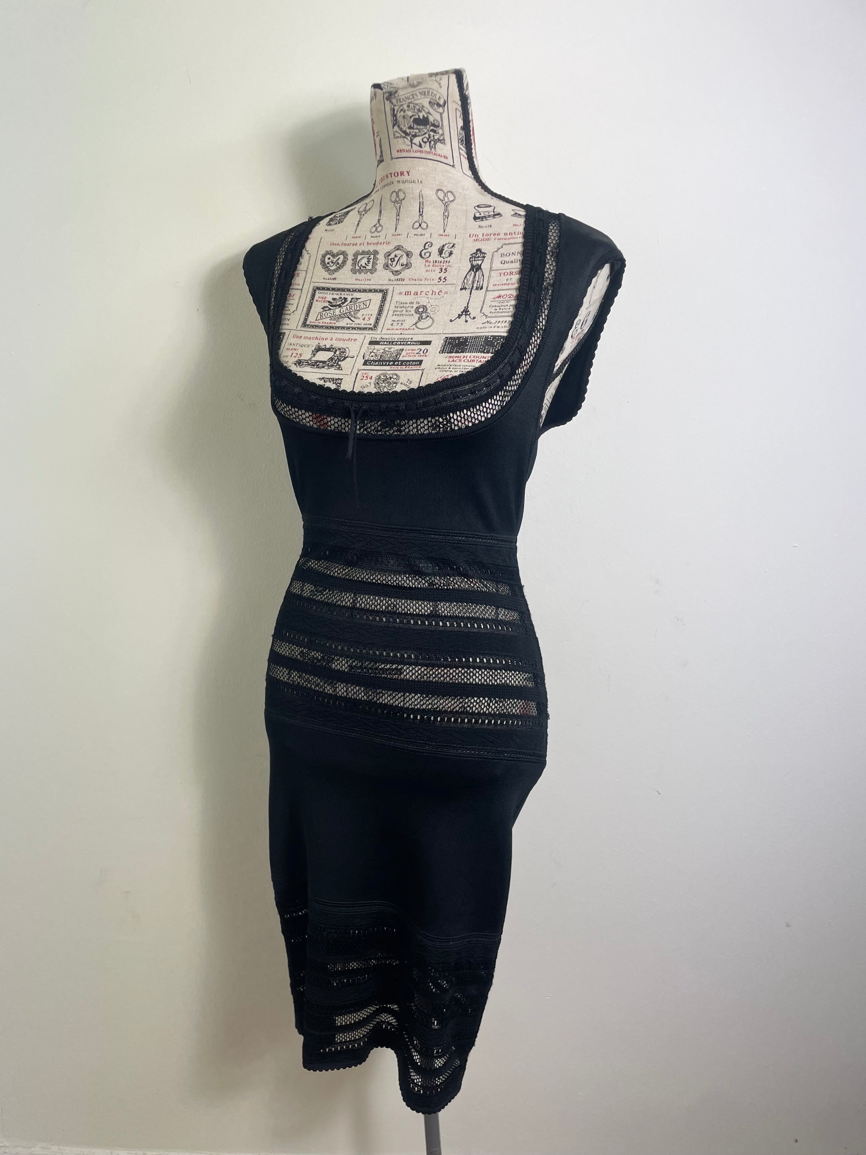 Alaïa Spring 1993 Vintage Crochet Black Insert Knit Dress