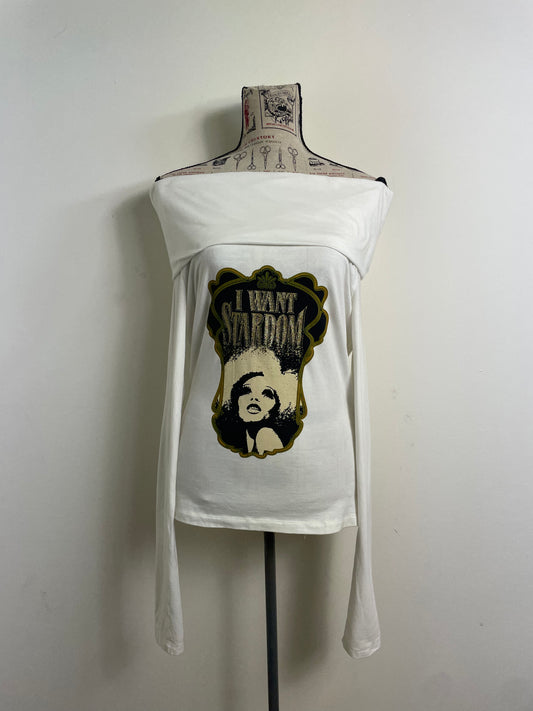 D&G Vintage White Bardot Long Sleeve Graphic Top
