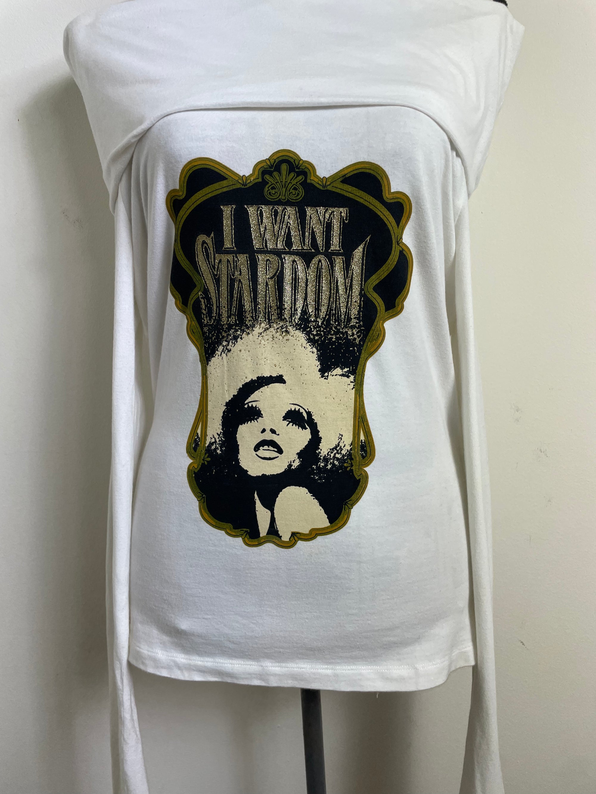 D&G Vintage White Bardot Long Sleeve Graphic Top