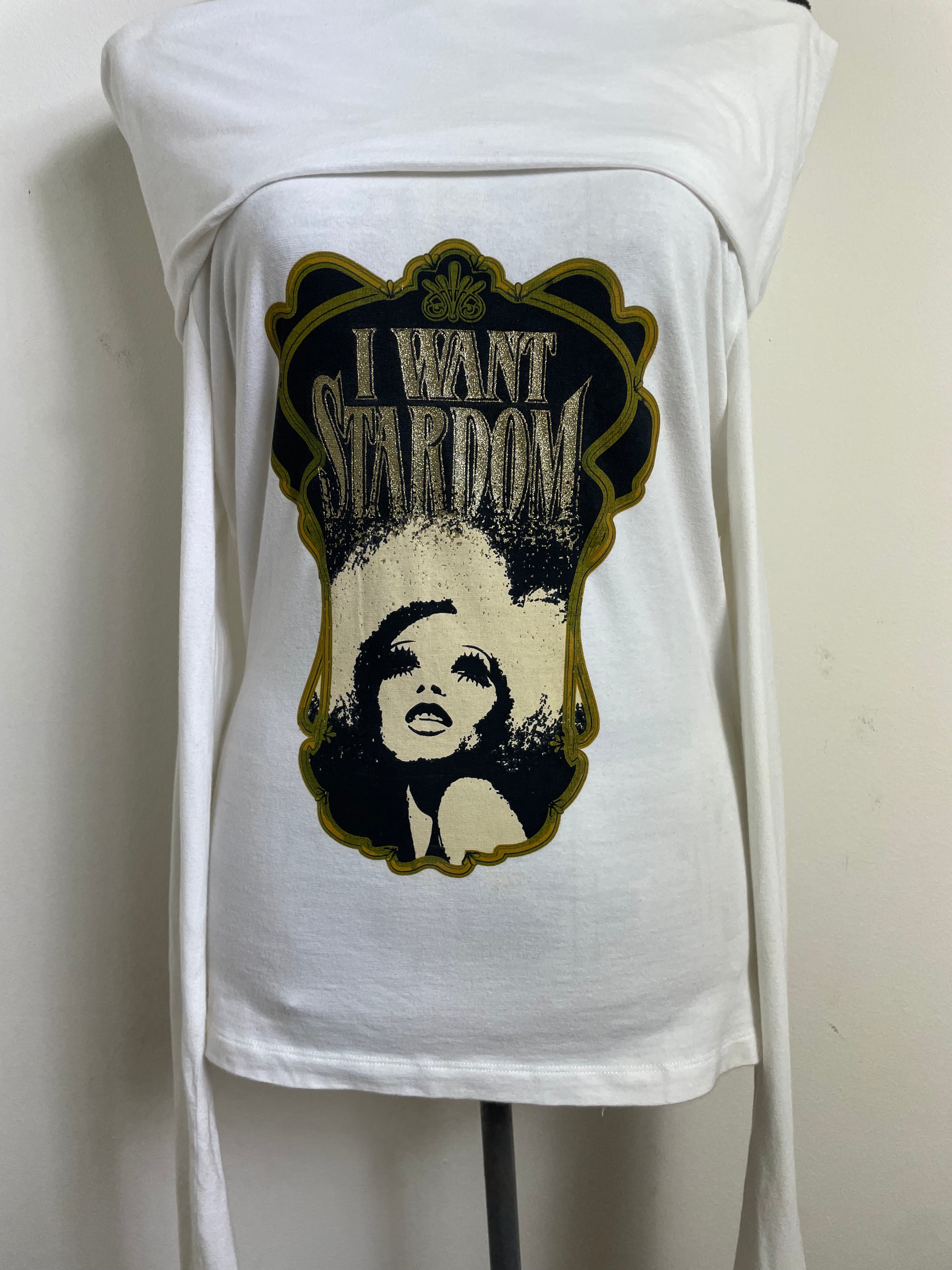 D&G Vintage White Bardot Long Sleeve Graphic Top