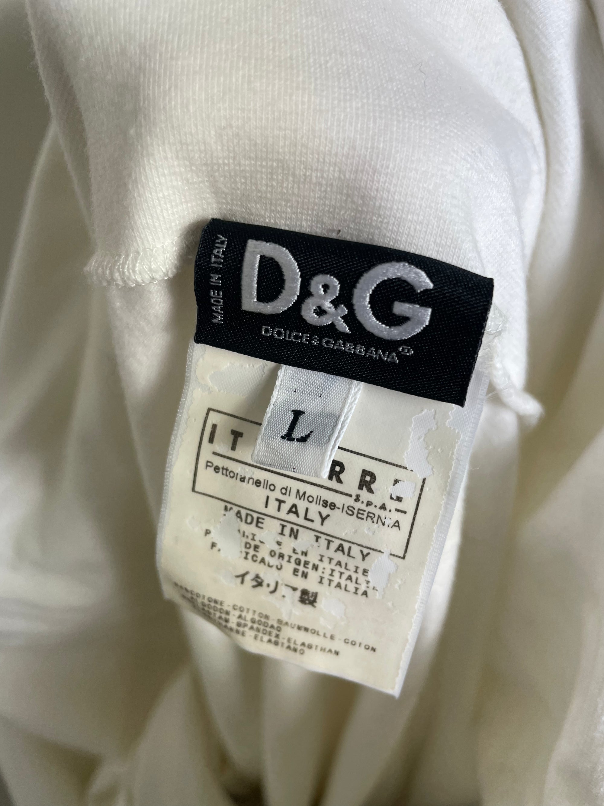 D&G Vintage White Bardot Long Sleeve Graphic Top