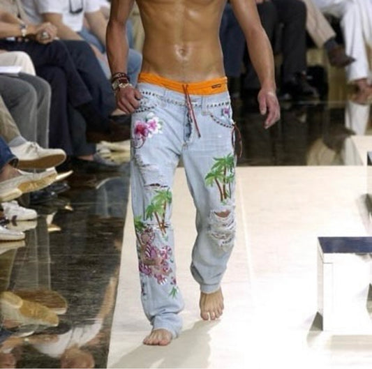 Dolce & Gabbana Spring 2005 Menswear Honolulu Embroidered Jeans