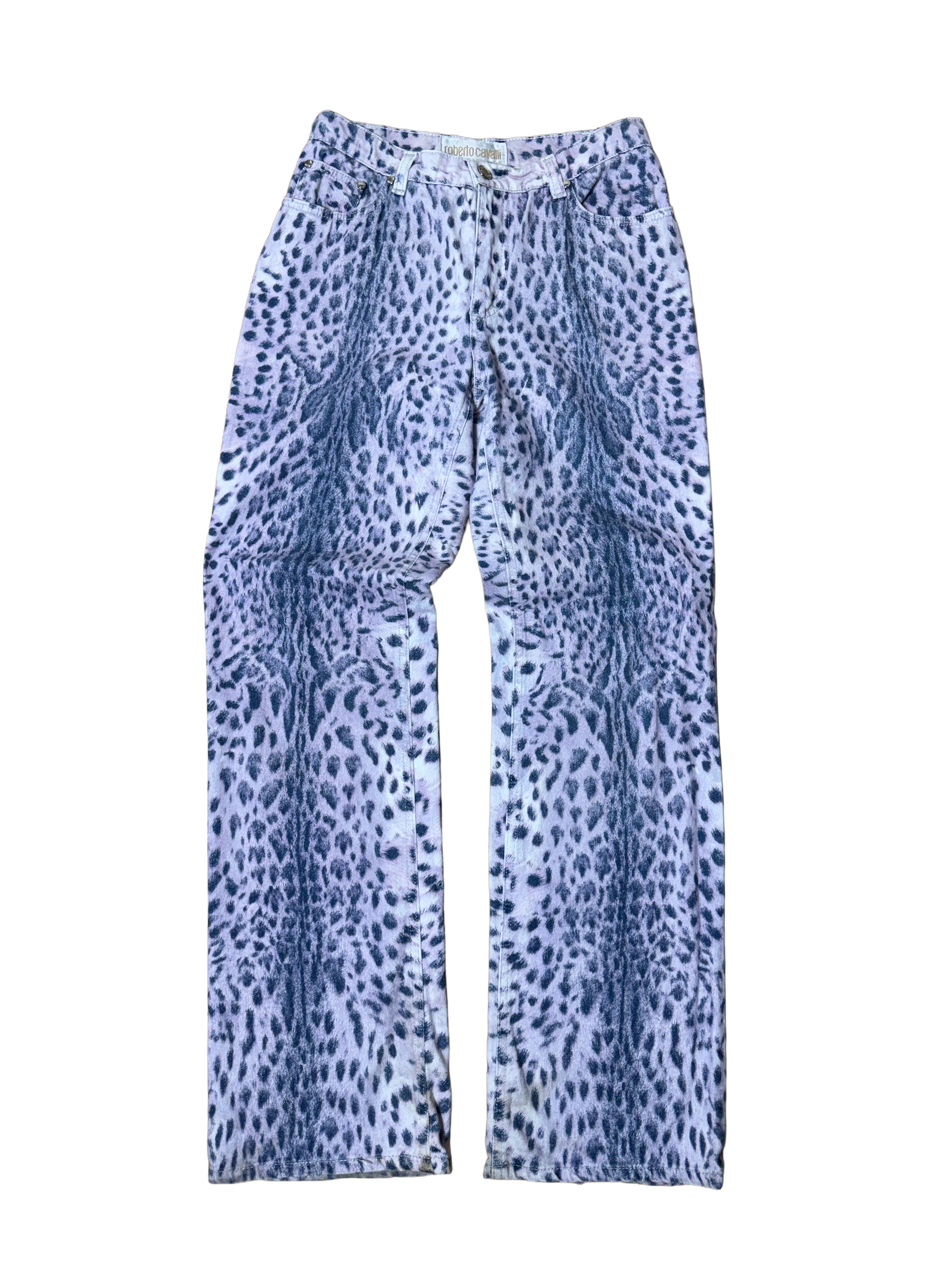 Roberto Cavalli Spring 2000 Purple Leopard Print Jeans