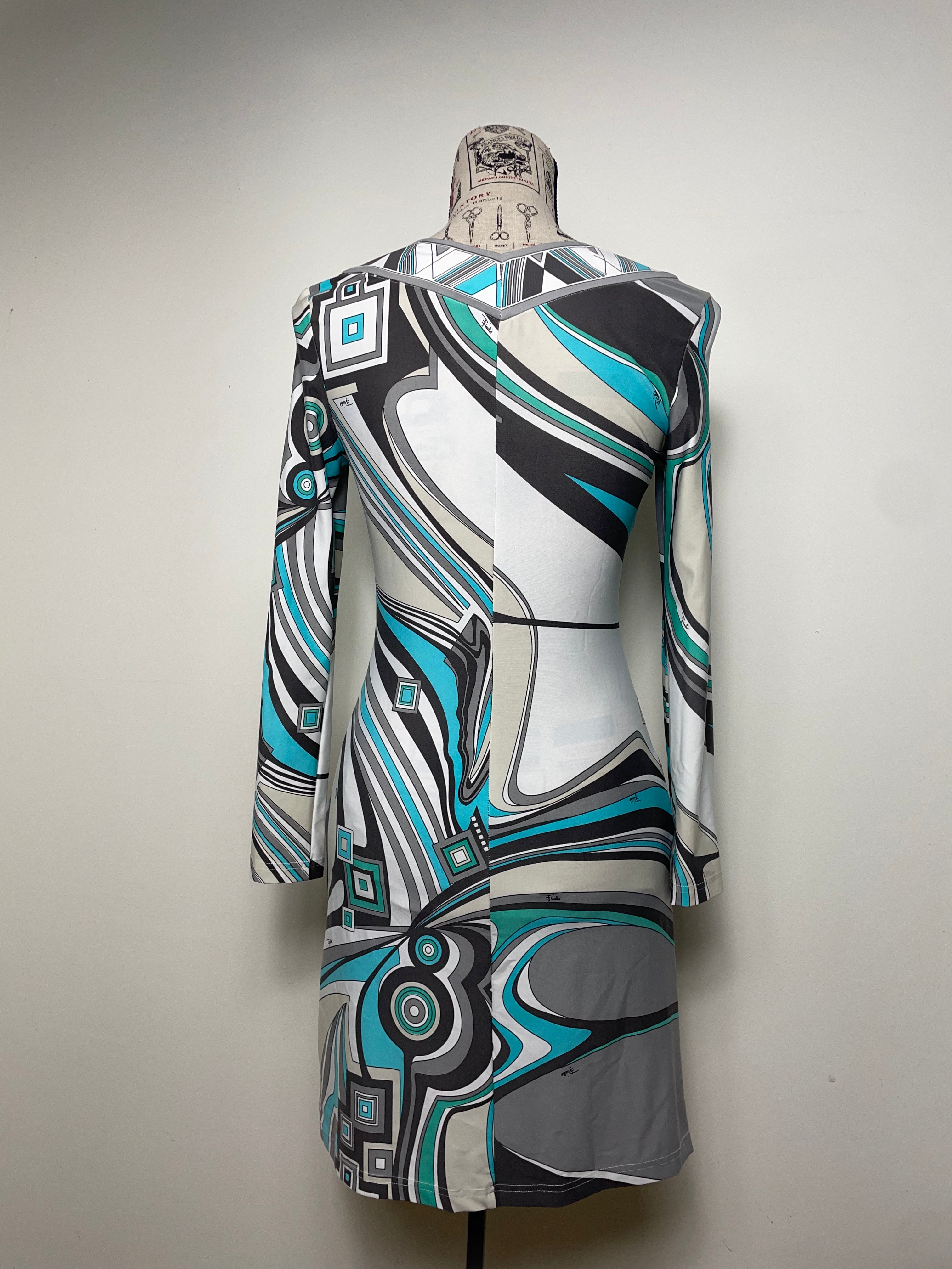 Emilio Pucci A Line Geometric Print Long Sleeve Midi Dress