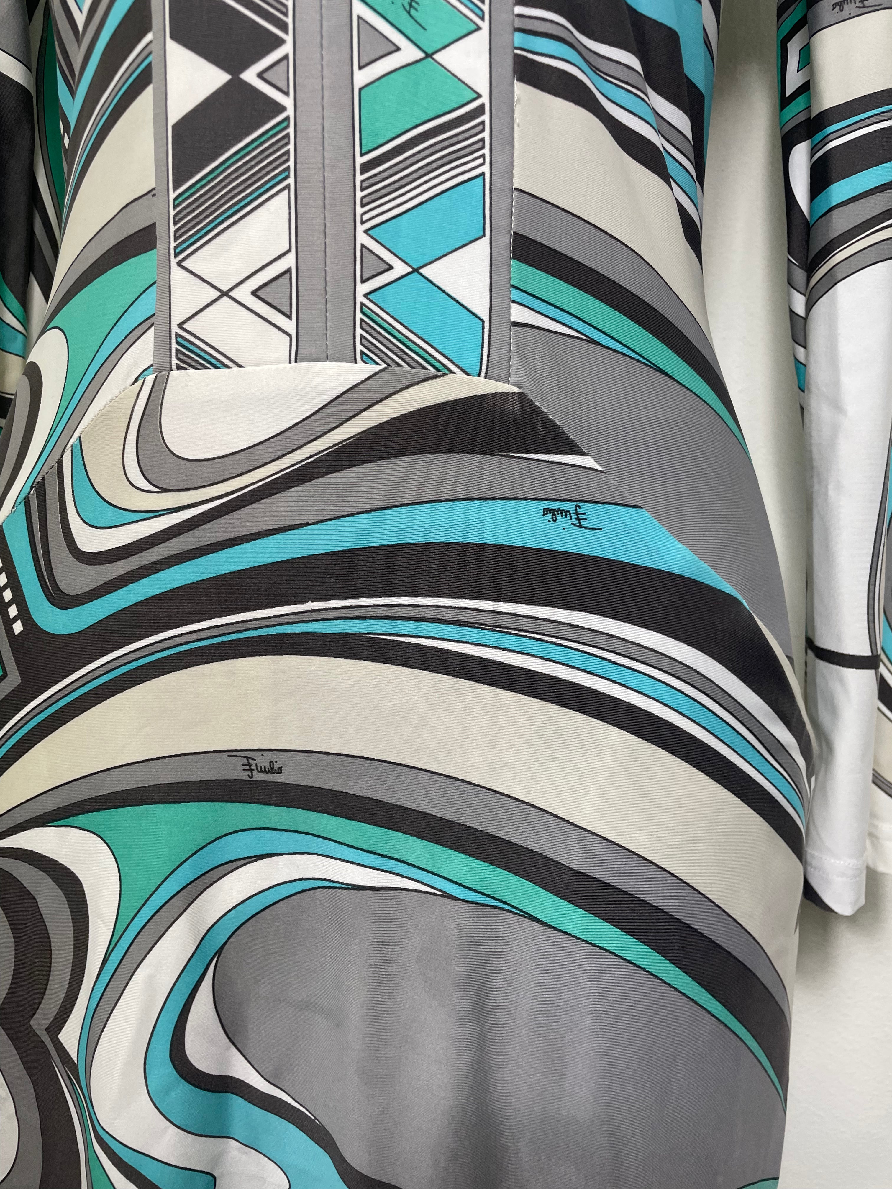 Emilio Pucci A Line Geometric Print Long Sleeve Midi Dress